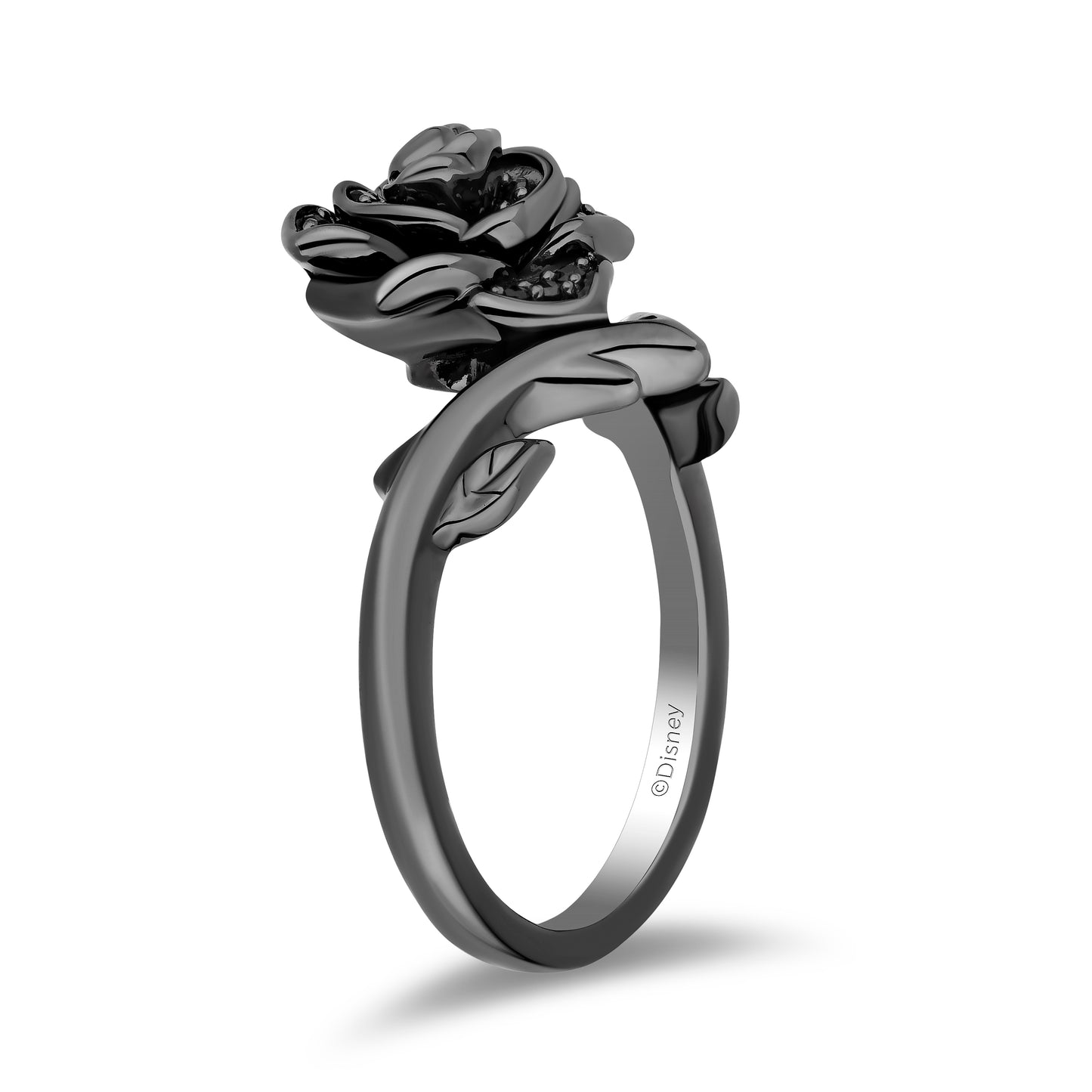 Enchanted Disney Fine Jewelry Black Rhodium Over Sterling Silver with 1/5 CTTW Black Diamonds Maleficent Ring