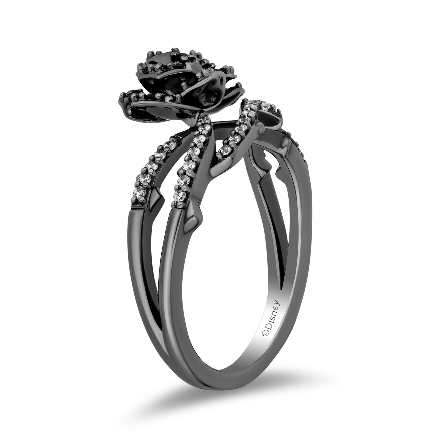 Enchanted Disney Fine Jewelry Black Rhodium Over Sterling Silver with 3/8 CTTW White Diamonds and Black Diamonds Maleficent Ring