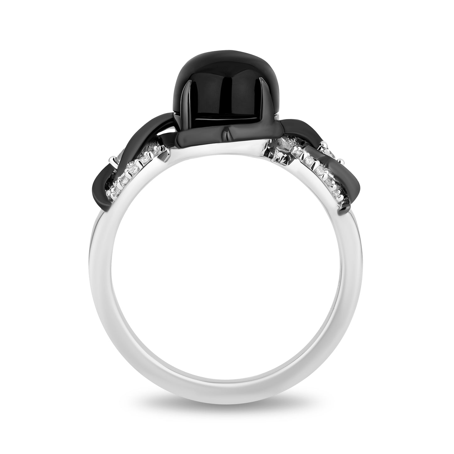 Enchanted Disney Fine Jewelry Black Rhodium Over Sterling Silver with 1/10 CTTW Diamonds and Black Onyx Maleficent Ring