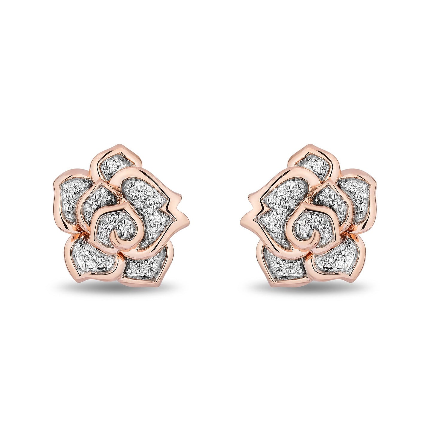 Enchanted Disney Fine Jewelry 14K Rose Gold Over Sterling Silver with 1/10 CTTW Diamonds Belle Rose Earrings