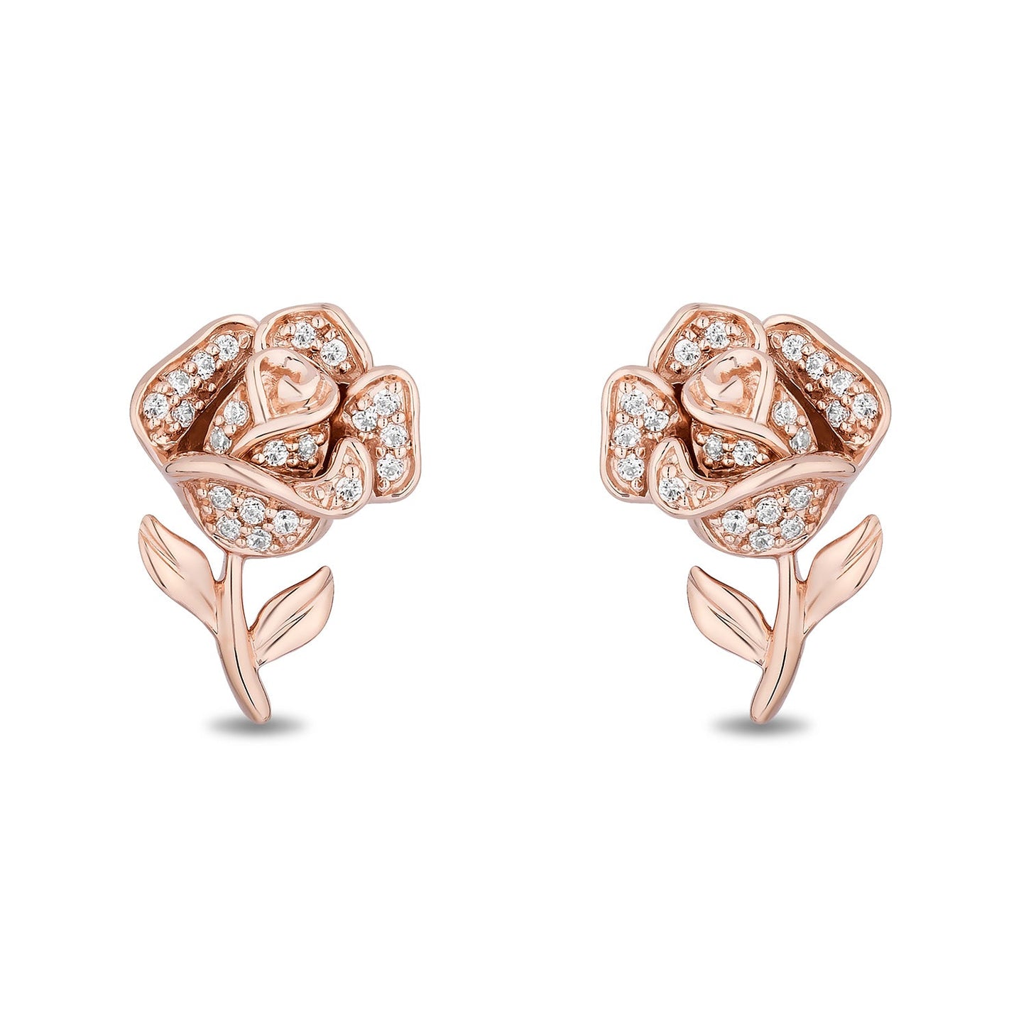 Enchanted Disney Fine Jewelry 14K Rose Gold Over Sterling Silver with 1/10 CTTW Diamonds Belle Stud Earrings