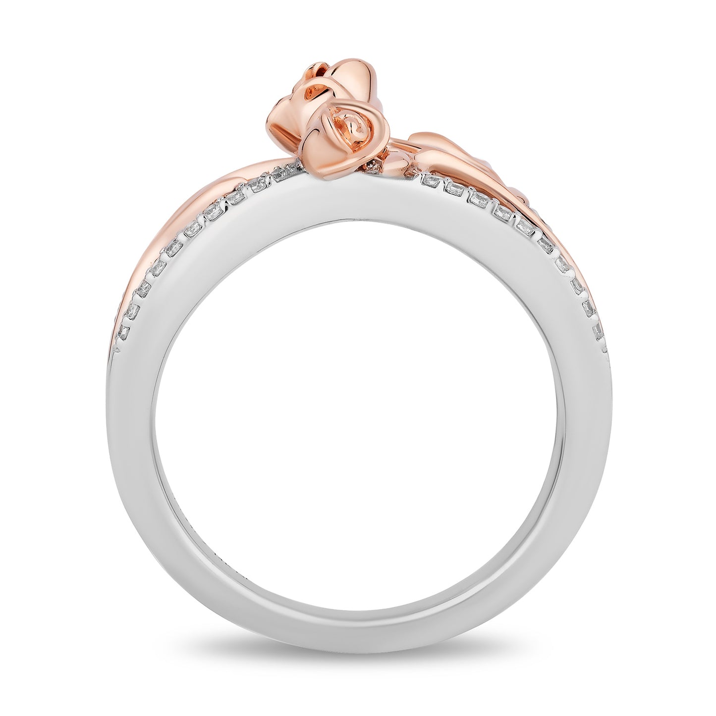 Enchanted Disney Fine Jewelry 14K Rose Gold Over Sterling Silver with 1/6 CTTW Diamonds Belle Crossover Ring