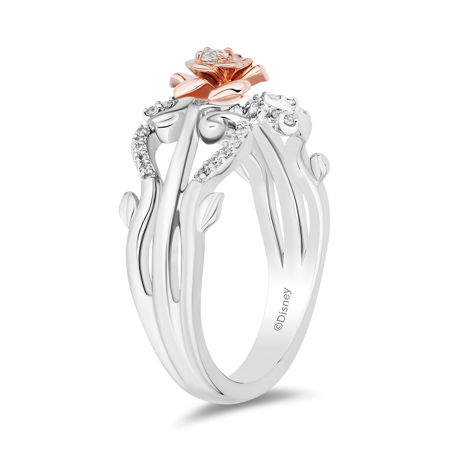Enchanted Disney Fine Jewelry 14K Rose Gold Over Sterling Silver with 1/6 CTTW Diamonds Belle Ring