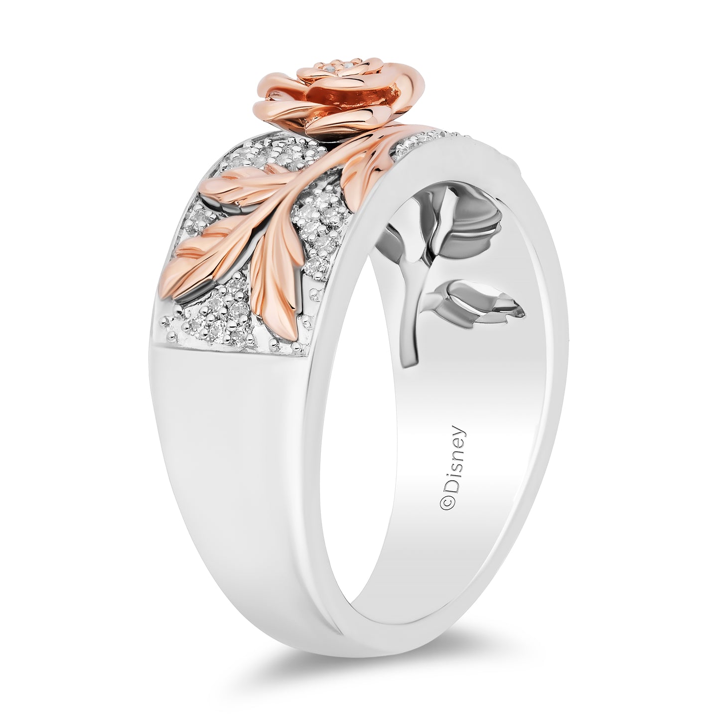 Enchanted Disney Fine Jewelry 14K Rose Gold Over Sterling Silver with 1/6 CTTW Diamonds Belle Ring
