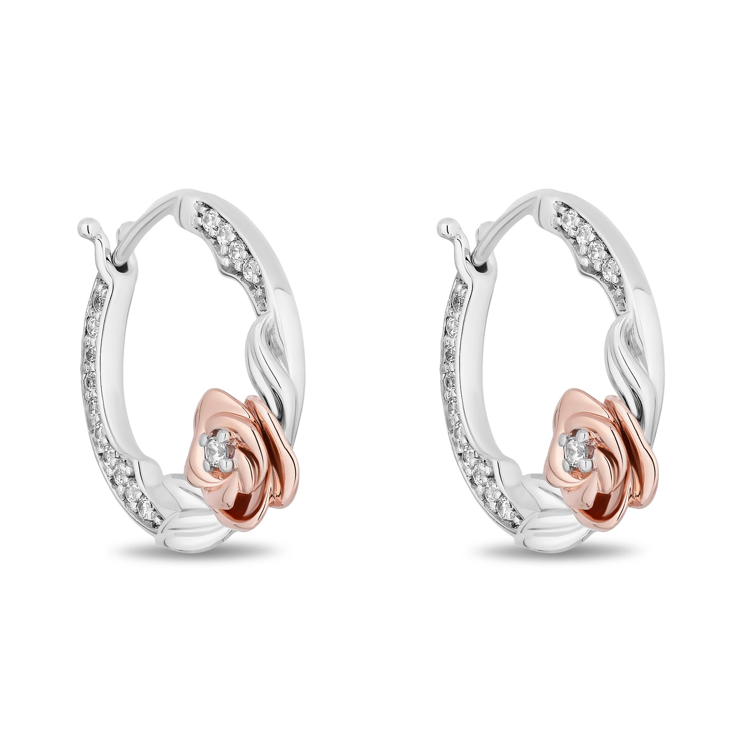 Enchanted Disney Fine Jewelry Sterling Silver and 10K Rose Gold with 1/5 CTTW Diamonds Belle Earrings