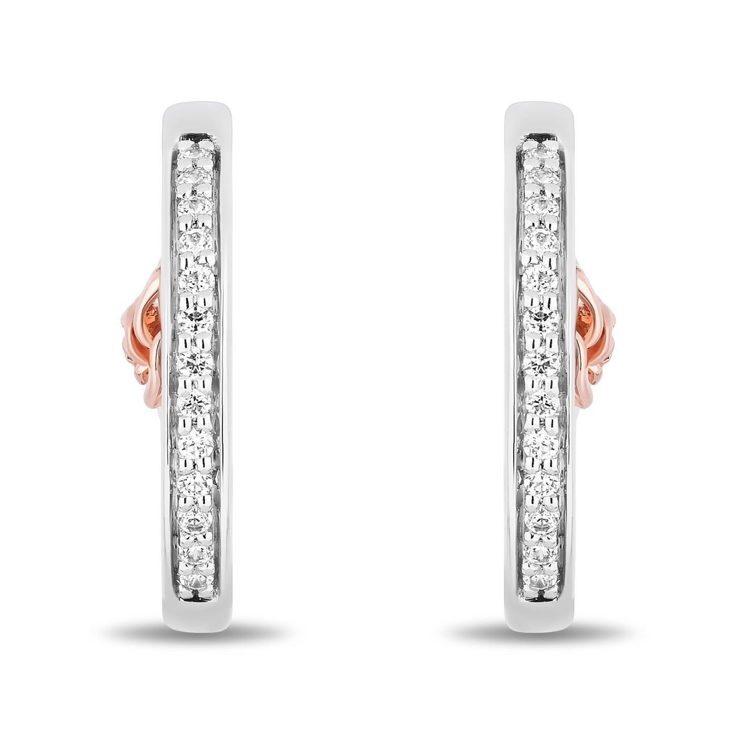 Enchanted Disney Fine Jewelry 14K Rose Gold Over Sterling Silver with 1/5 CTTW Diamonds Belle Hoop Earrings