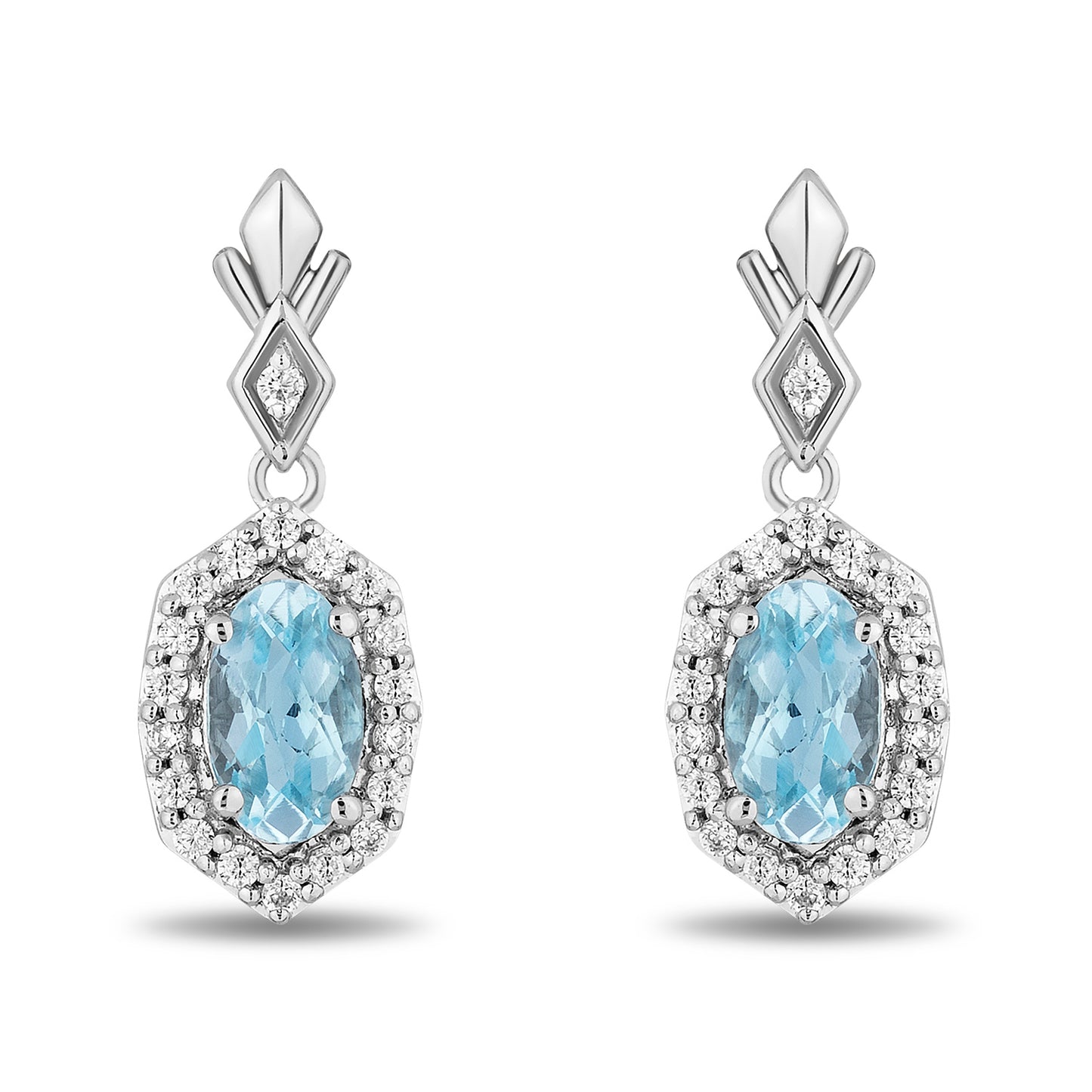 Enchanted Disney Fine Jewelry Sterling Silver with 1/10 CTTW Diamonds and Checkerboard Sky Blue Topaz Elsa Earrings