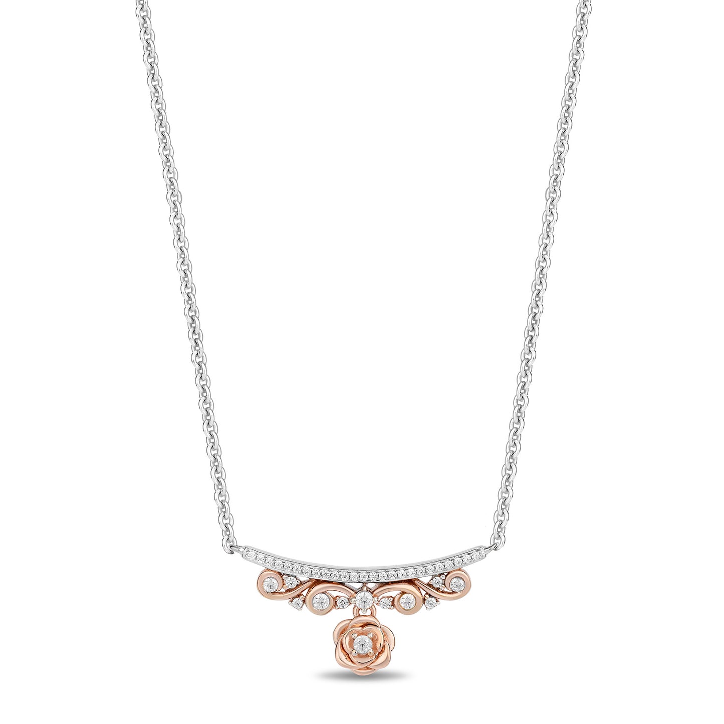 Enchanted Disney Fine Jewelry 14K Rose Gold Over Sterling Silver with 1/6 CTTW Diamonds Belle Necklace