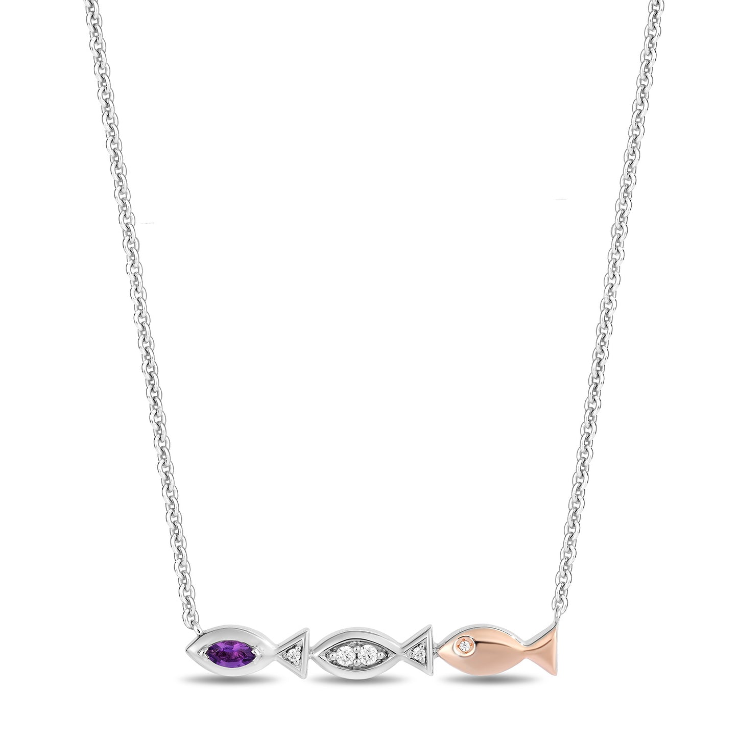 Enchanted Disney Fine Jewelry 14K Rose Gold Over Sterling Silver with 1/20 CTTW Diamond and Amethyst Ariel Pendant Necklace
