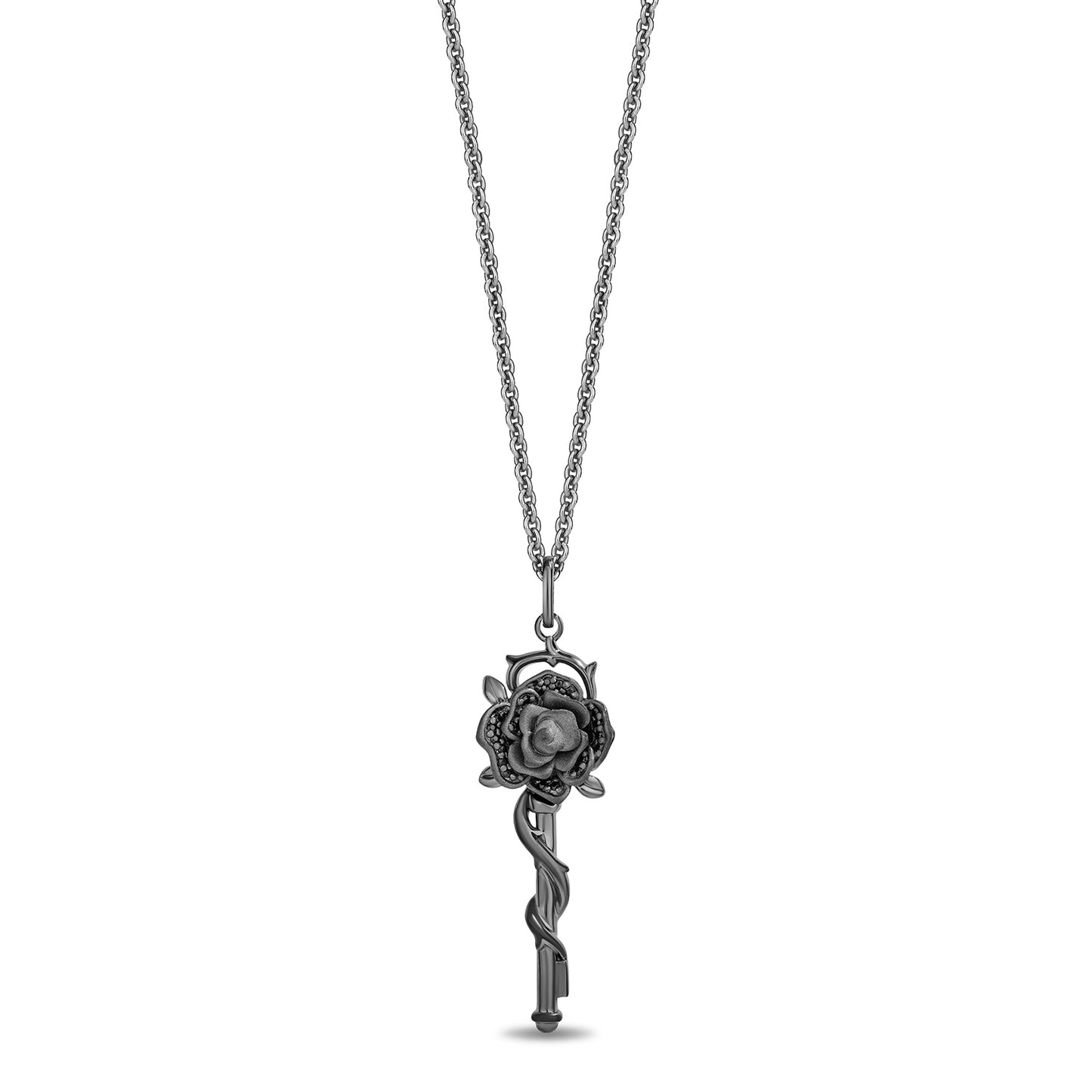 Enchanted Disney Fine Jewelry Black Rhodium Over Sterling Silver with 1/10 CTTW Black Diamonds Maleficent Pendant Necklace