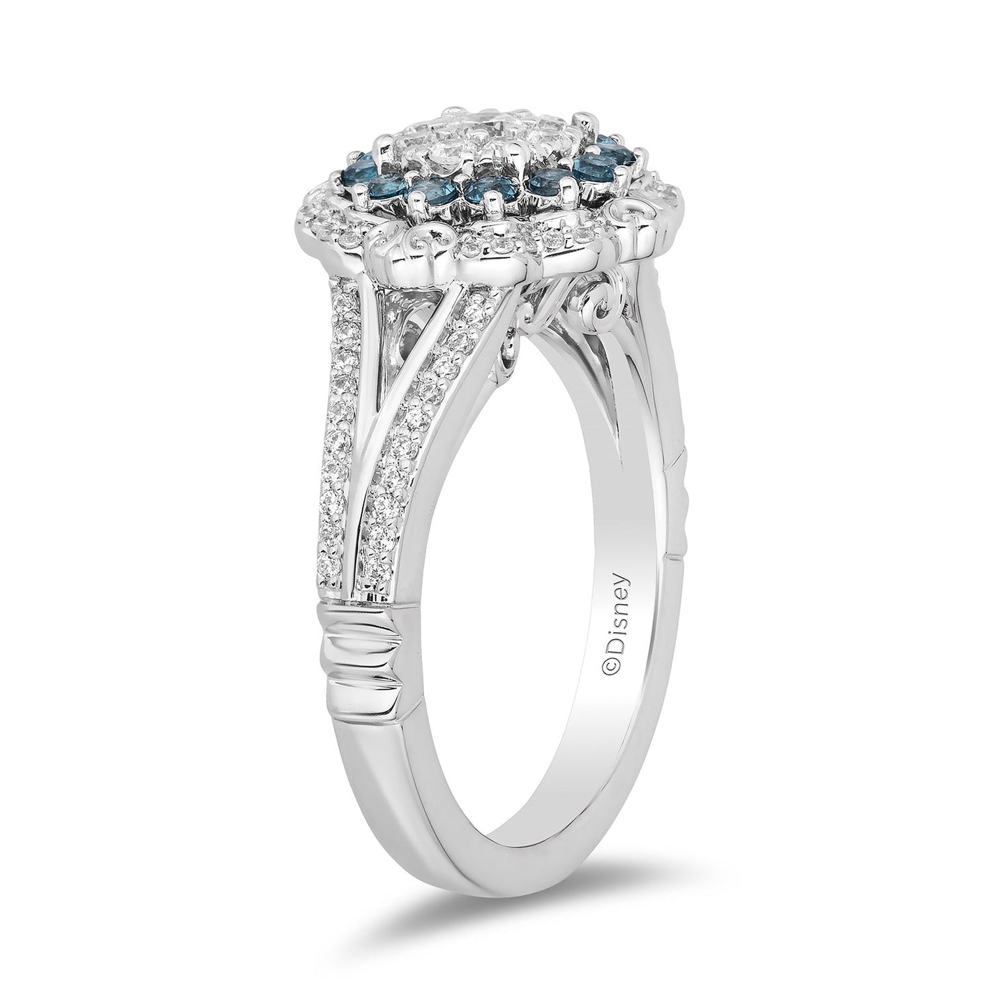Enchanted Disney Fine Jewelry 14K White Gold with 1/2 CTTW Diamonds and London Blue Topaz Cinderella Engagement Ring
