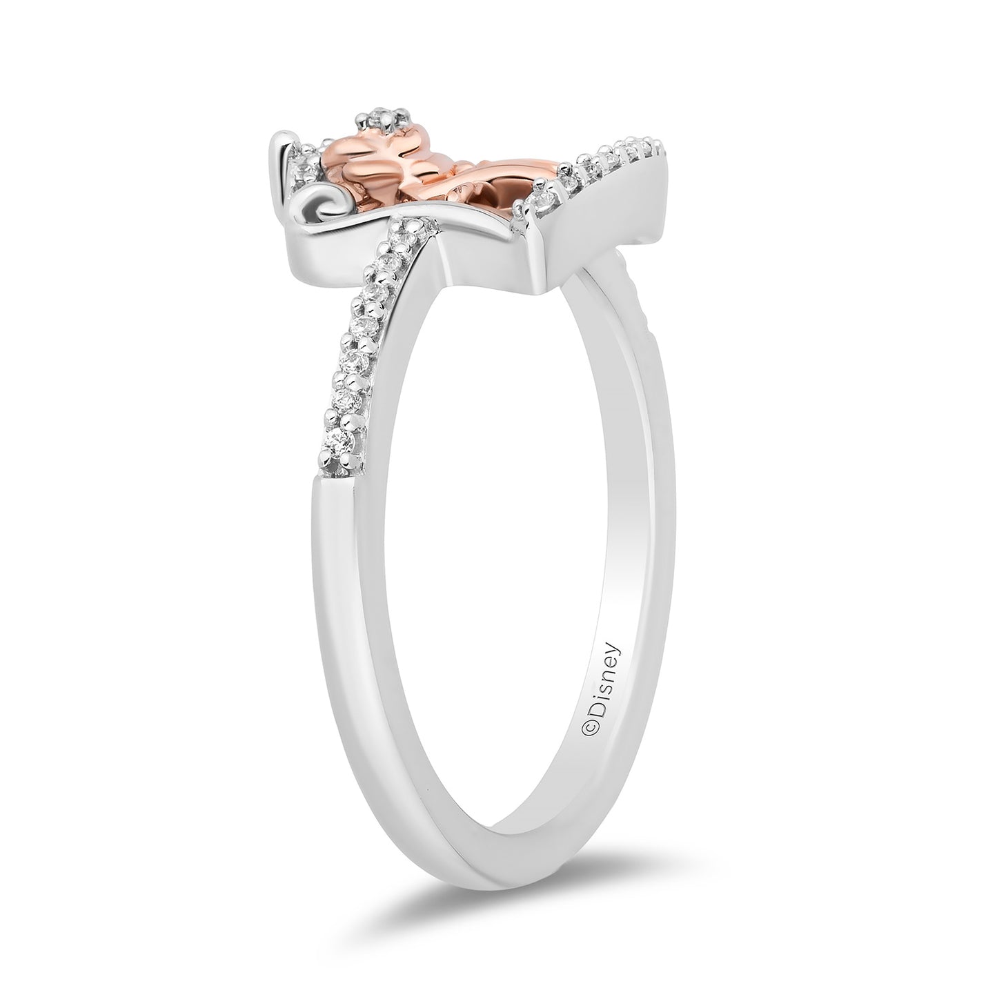 Enchanted Disney Fine Jewelry 14K Rose Gold Over Sterling Silver with 1/10 CTTW Diamonds Belle Ring