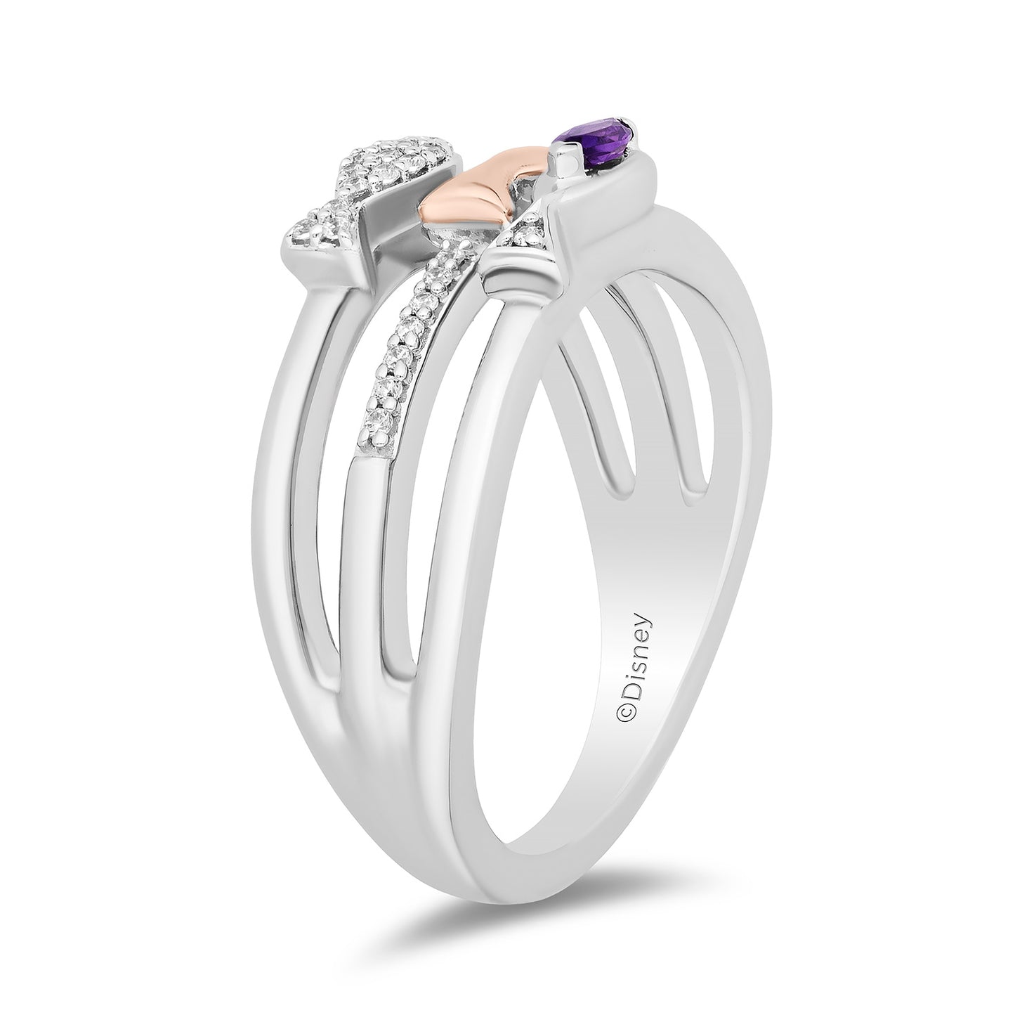 Enchanted Disney Fine Jewelry 14K Rose Gold Over Sterling Silver with 1/10 CTTW Diamonds and Amethyst Ariel Ring