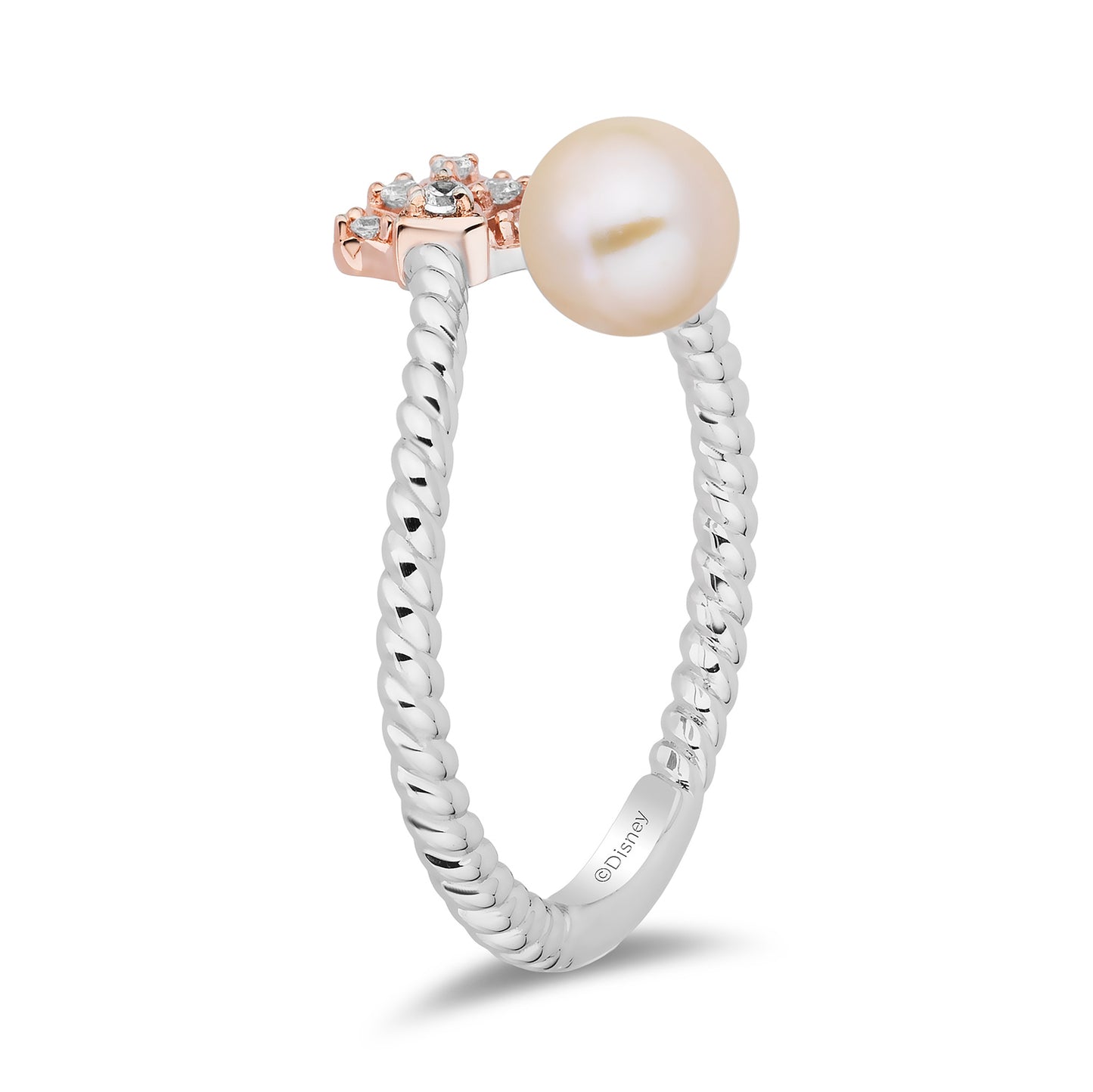Enchanted Disney Fine Jewelry 14K Rose Gold Over Sterling Silver with 1/20 CTTW Diamonds and Fresh Water Pearl Ariel Ring