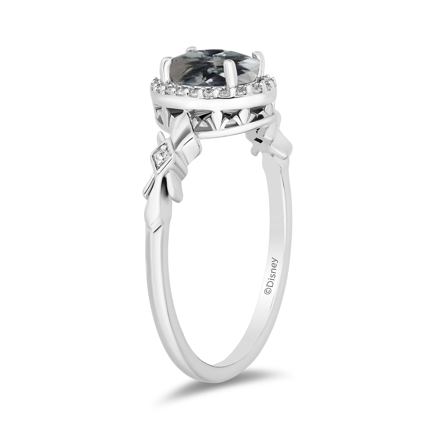 Enchanted Disney Fine Jewelry Sterling Silver with 1/10 CTTW Diamonds and Aquamarine Elsa Ring