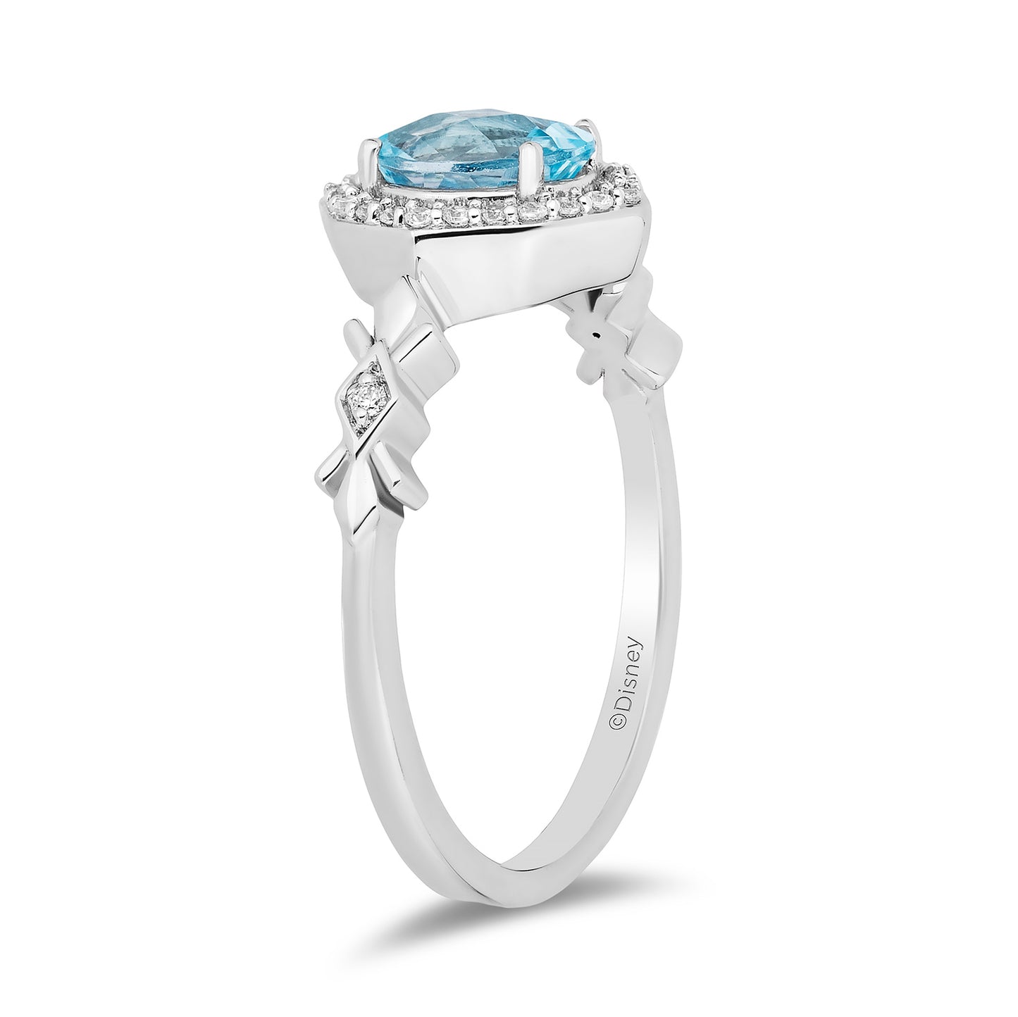 Enchanted Disney Fine Jewelry Sterling Silver with 1/10 CTTW Diamonds and Sky Blue Topaz Elsa Ring