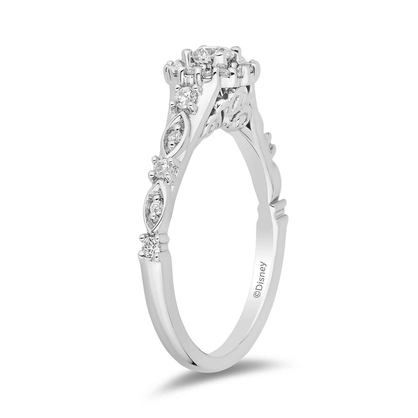 Enchanted Disney Fine Jewelry 14K White Gold with 1/2 CTTW Diamonds Cinderella Engagement Ring