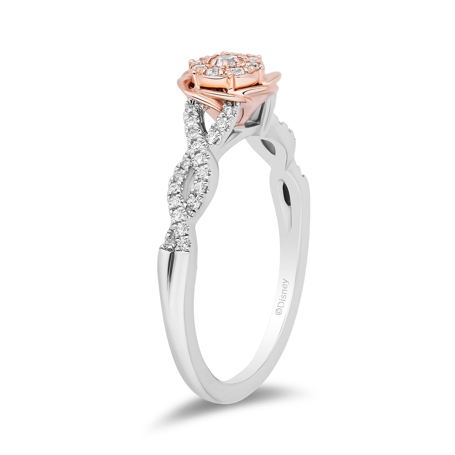 Enchanted Disney Fine Jewelry 10K White Gold and Rose Gold with 1/4 CTTW Diamonds Belle Engagement Ring