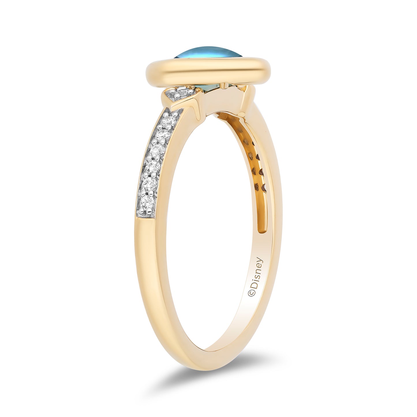 Enchanted Disney Fine Jewelry 14K Yellow Gold Over Sterling Silver with 1/10 CTTW Diamonds and Swiss Blue Topaz Jasmine Ring