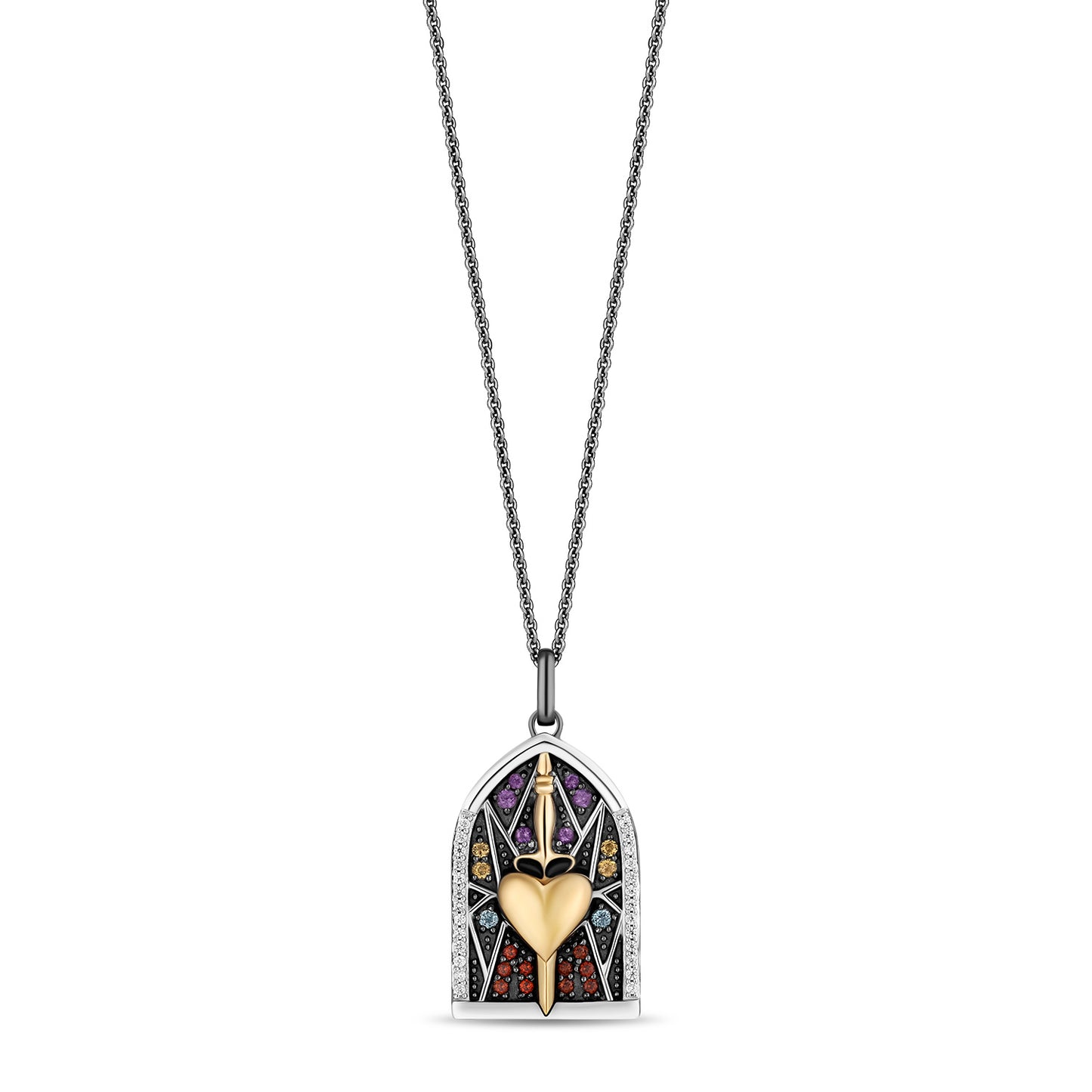 Enchanted Disney Fine Jewelry Black Rhodium and 14K Yellow Gold Over Sterling Silver with 1/10 CTTW Diamonds, Disney's Evil Queen Necklace