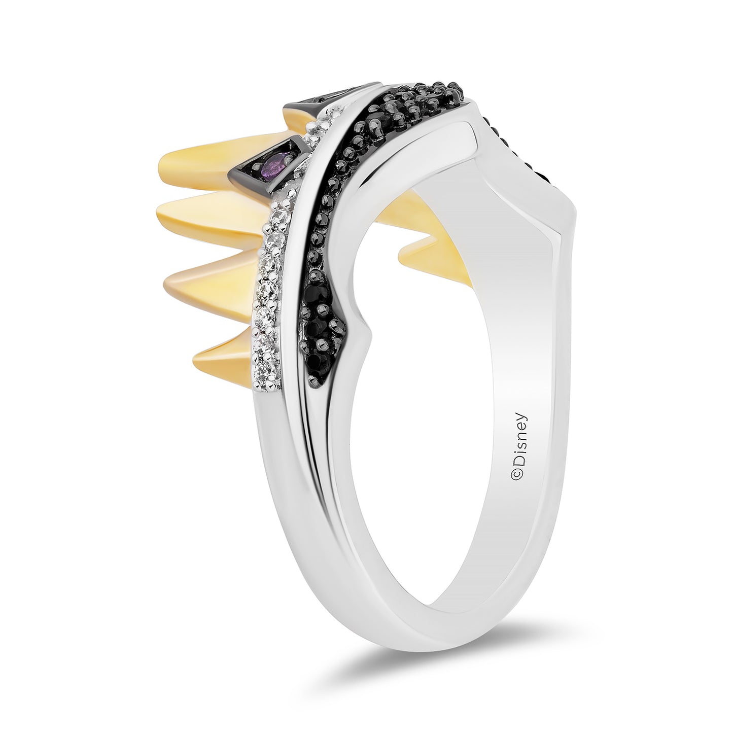 Enchanted Disney Fine Jewelry Black Rhodium and 14K Yellow Gold Over Sterling Silver with 1/6 CTTW Diamonds, Disney's Evil Queen Ring