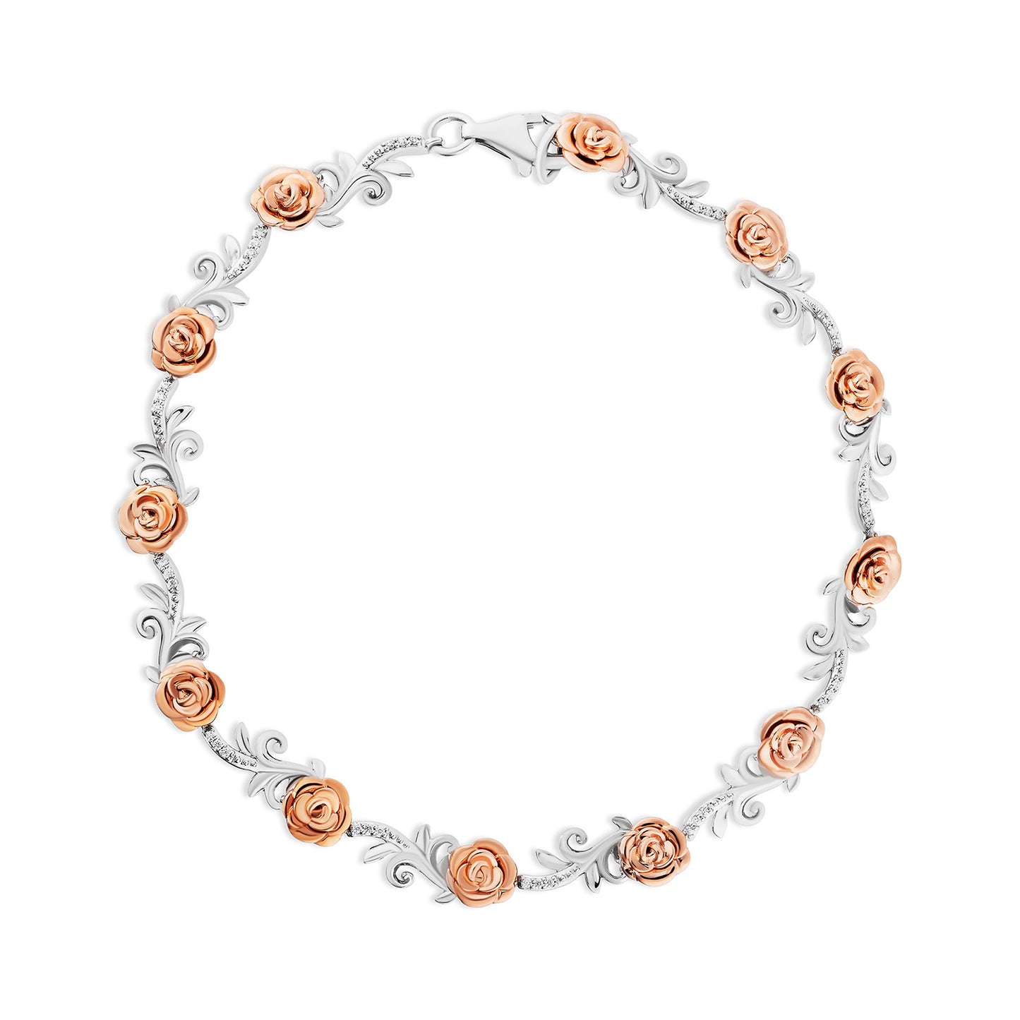 Enchanted Disney Fine Jewelry 14K Rose Gold over Sterling Silver with 1/10 CTTW Diamonds Belle Bracelet