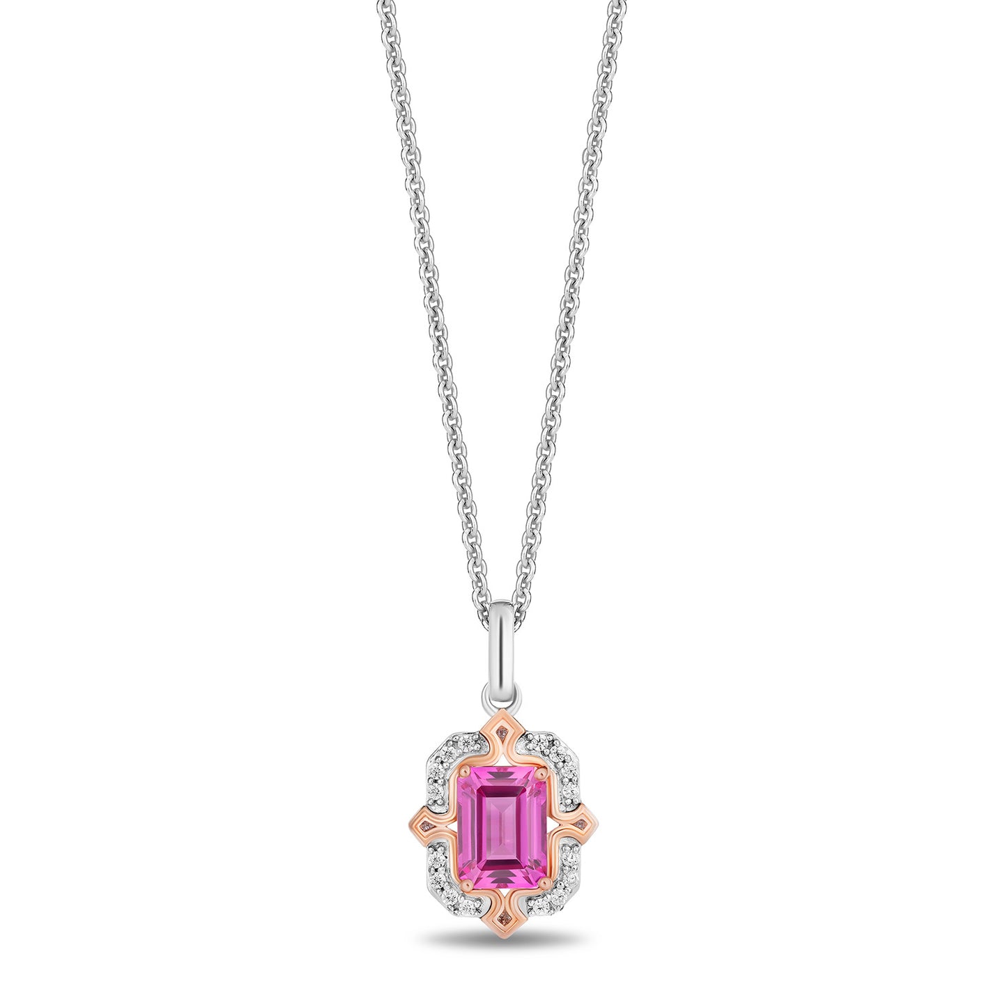 Enchanted Disney Fine Jewelry 14K Rose Gold Over Sterling Silver with Accent Diamonds and Created Pink Sapphire Aurora Necklace
