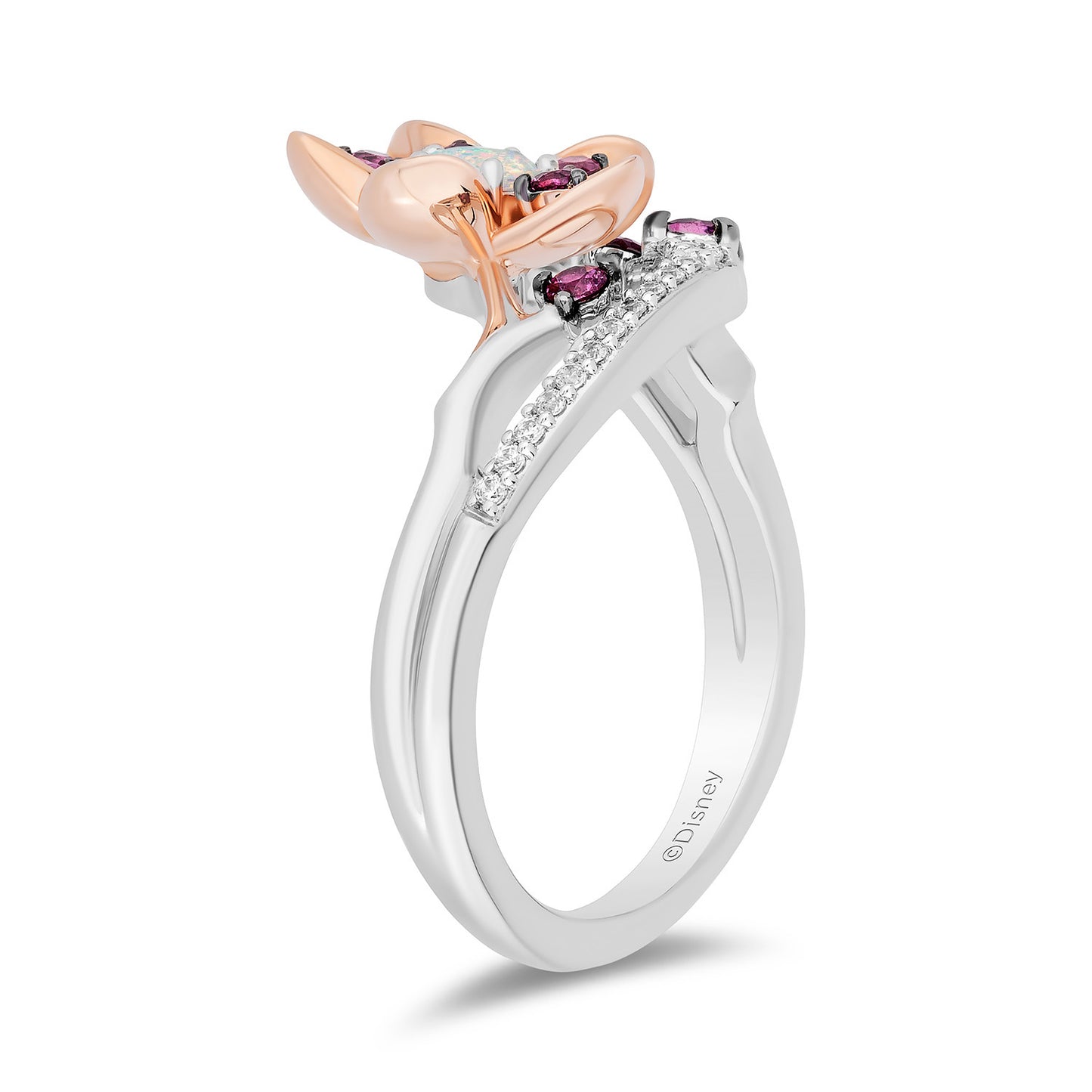 Enchanted Disney Fine Jewelry 14K Rose Gold Over Sterling Silver with 1/10 CTTW Diamonds With Created Opal Mulan Ring
