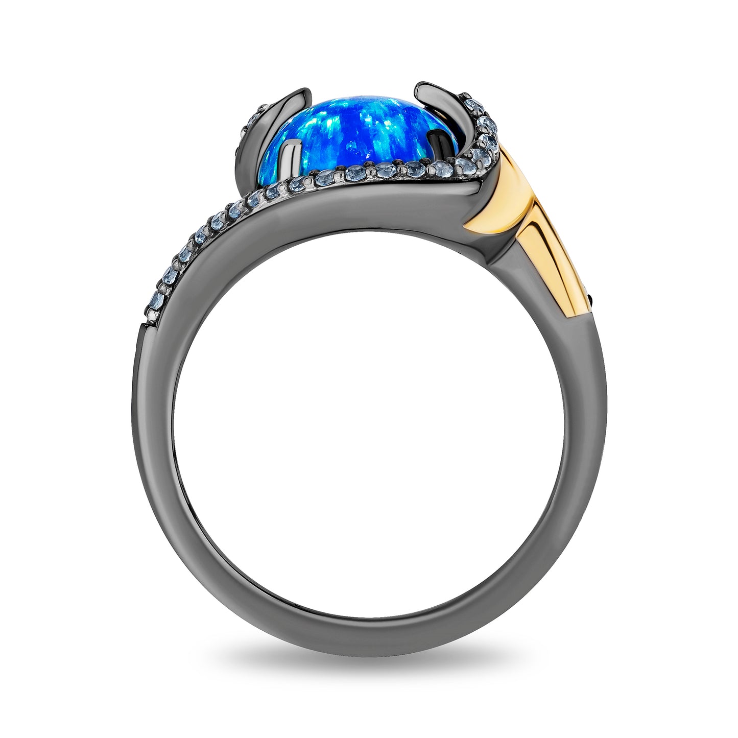 Enchanted Disney Fine Jewelry Black Rhodium over 14K Yellow Gold over Sterling Silver and Created Blue Opal Moana Ring