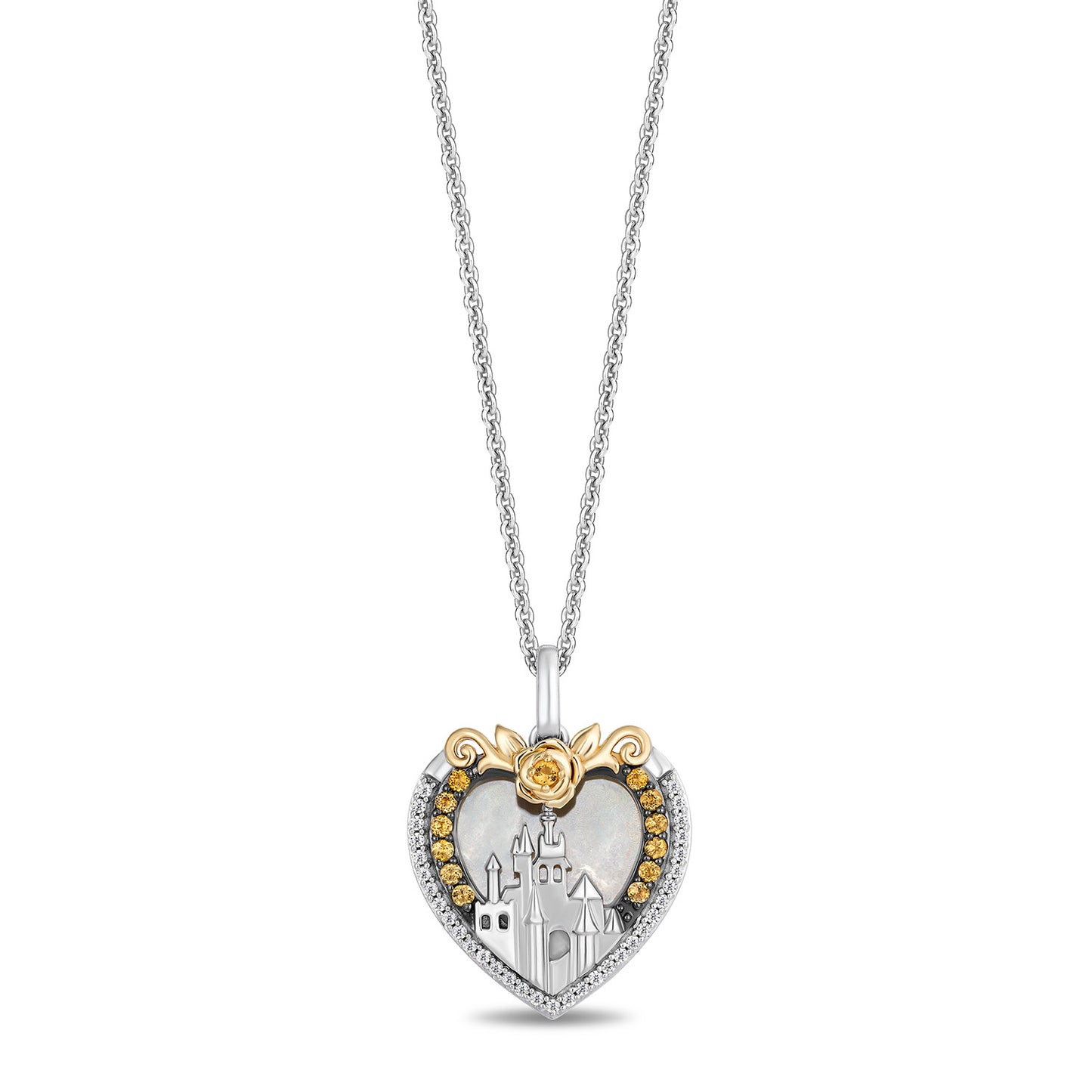 Enchanted Disney Fine Jewelry 14K Yellow Gold and Black Rhodium Over Sterling Silver with 1/10 CTTW Diamonds Belle Necklace