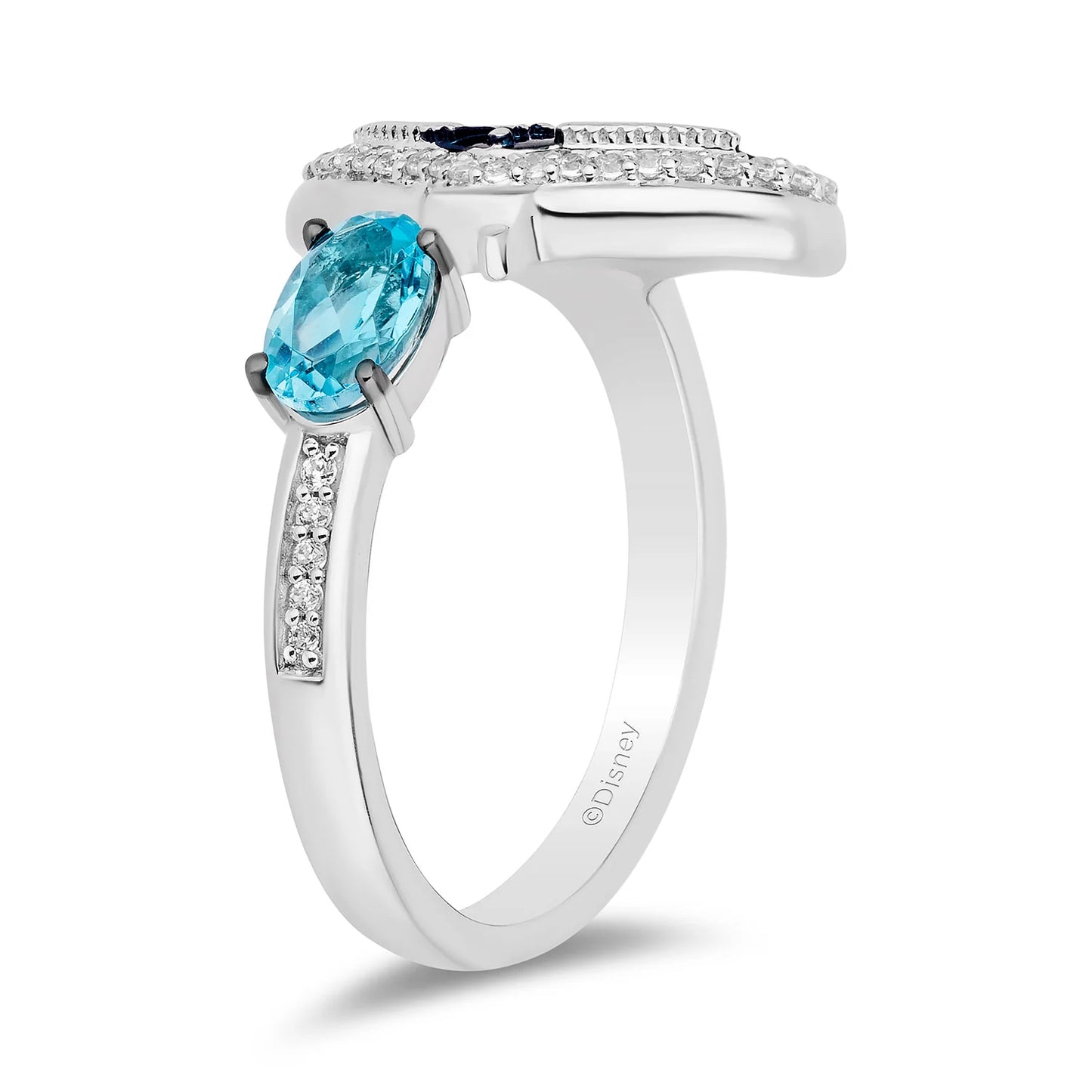 Enchanted Disney Fine Jewelry Sterling Silver with 1/6 CTTW Diamonds and Swiss Blue Topaz Moana Ring