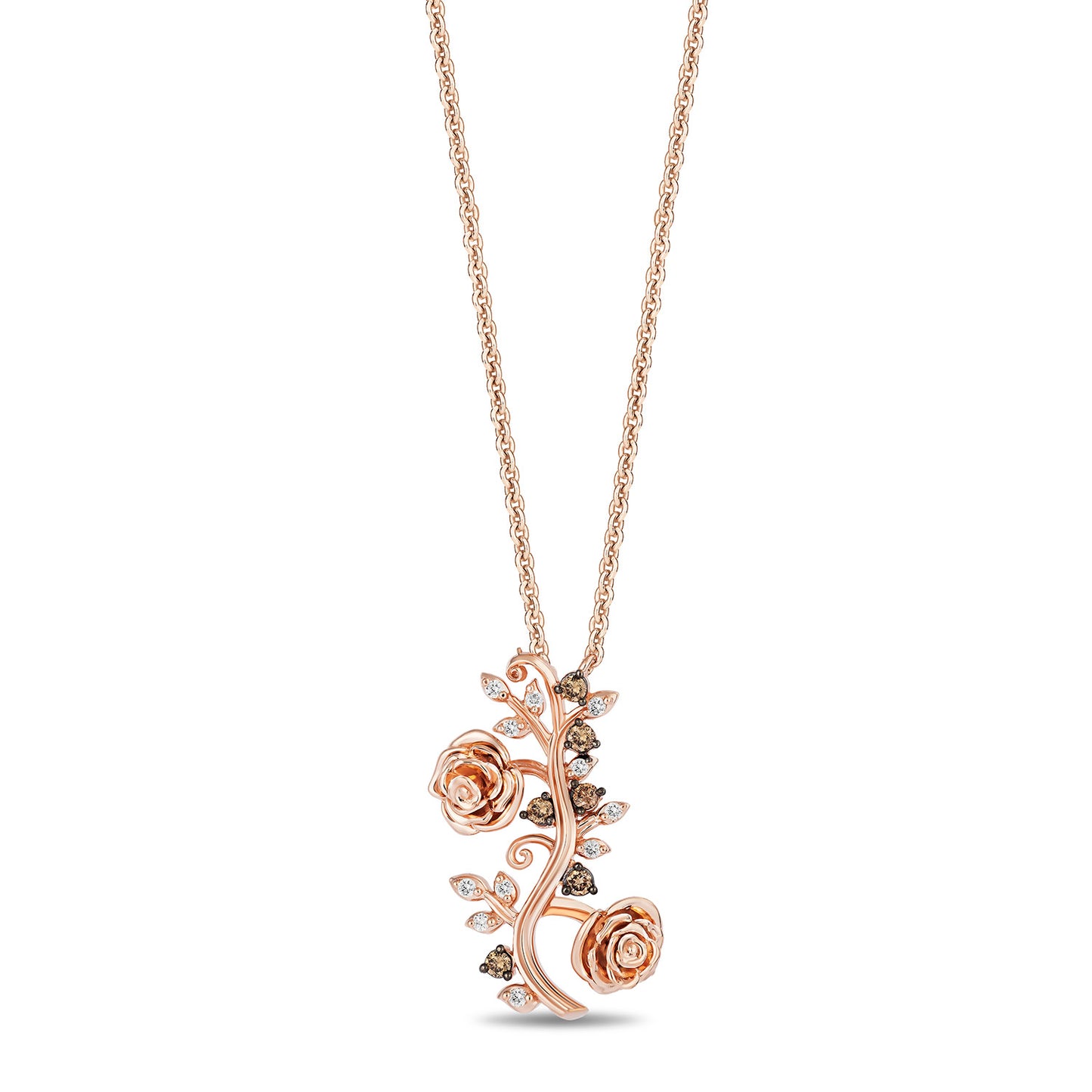 Enchanted Disney Fine Jewelry 14K Rose Gold and Black Rhodium over Sterling Silver with 1/6 CTTW Champagne Diamonds Belle Necklace