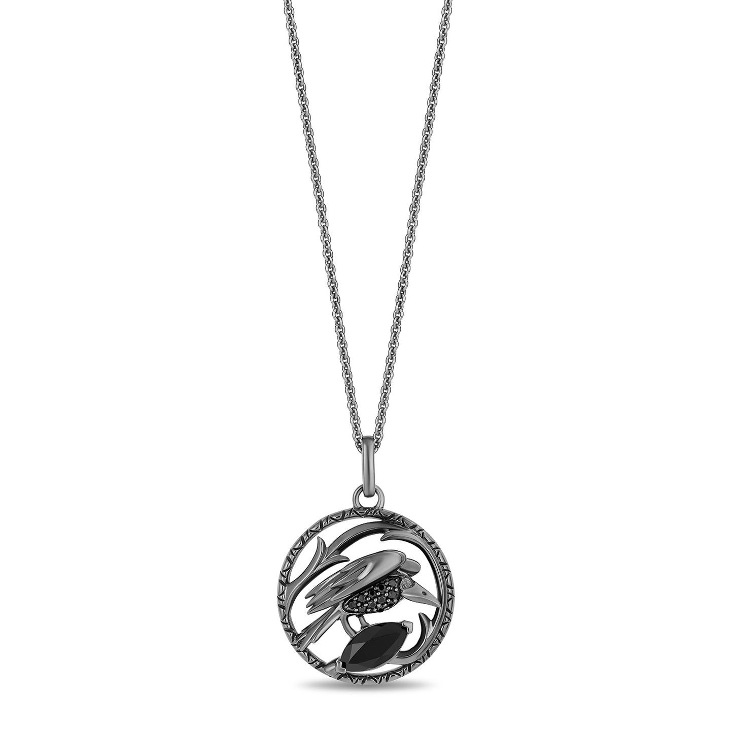 Enchanted Disney Fine Jewelry Black Rhodium over Sterling Silver with 1/20 CTTW Diamonds and Black Onyx Maleficent Necklace