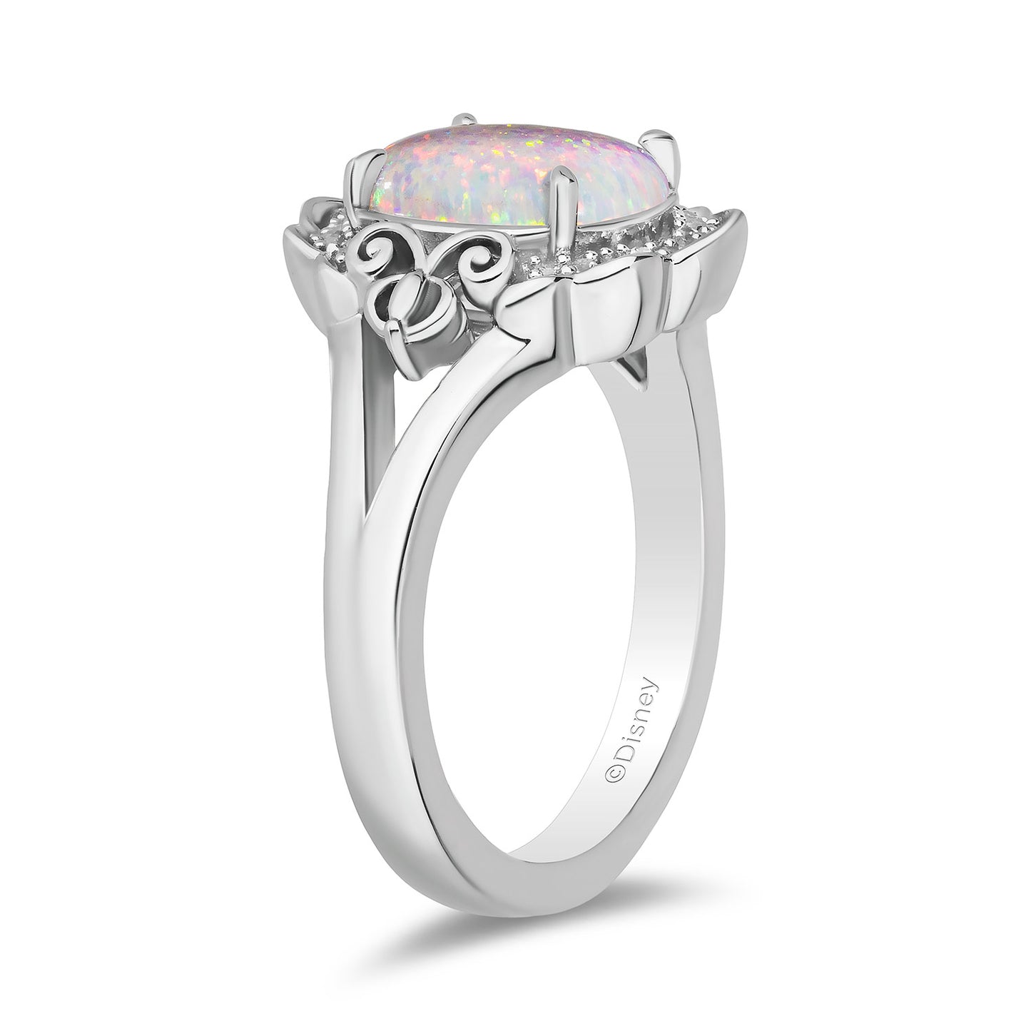 Enchanted Disney Fine Jewelry Sterling Silver with 1/20 CTTW Diamonds and Created Opal Cinderella Ring