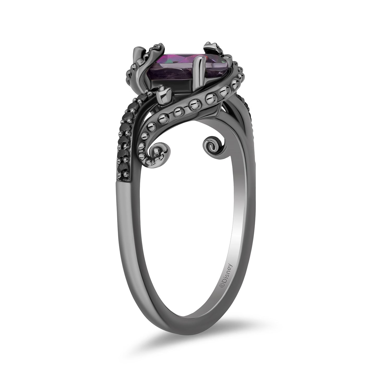 Enchanted Disney Fine Jewelry Black Rhodium over Sterling Silver with 1/8 CTTW Diamonds and Mystic Fire Topaz Ursula Ring
