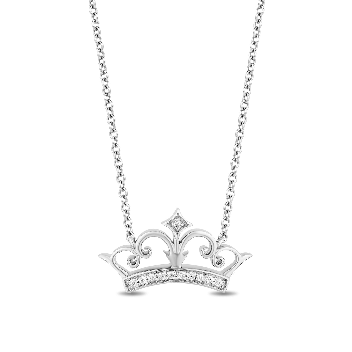 Enchanted Disney Fine Jewelry Sterling Silver with 1/10 CTTW Diamond Majestic Princess Necklace