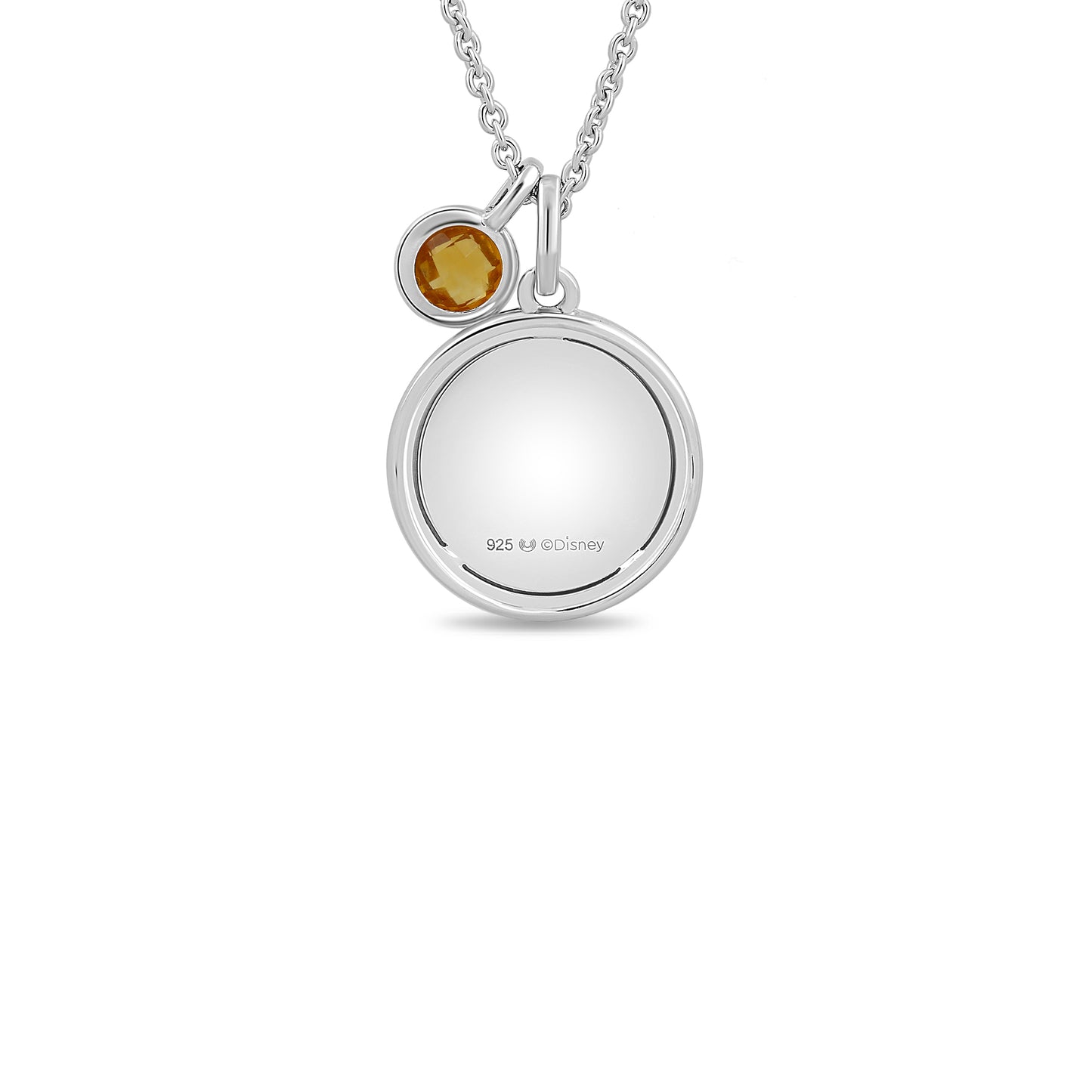 Enchanted Disney Fine Jewelry Sterling Silver with Checkerboard Citrine Belle Rose Pendant Necklace