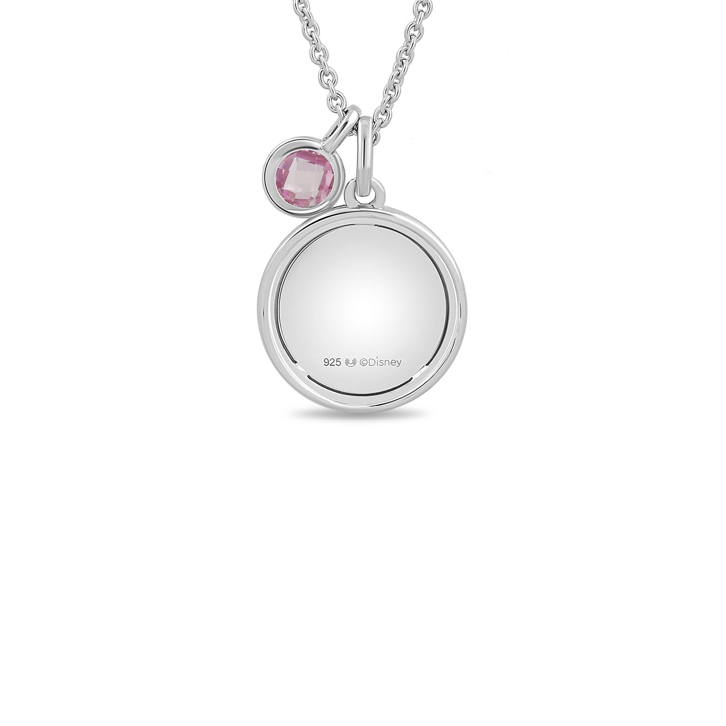 Enchanted Disney Fine Jewelry Sterling Silver with Checkerboard Created Pink Sapphire Aurora Pendant Necklace