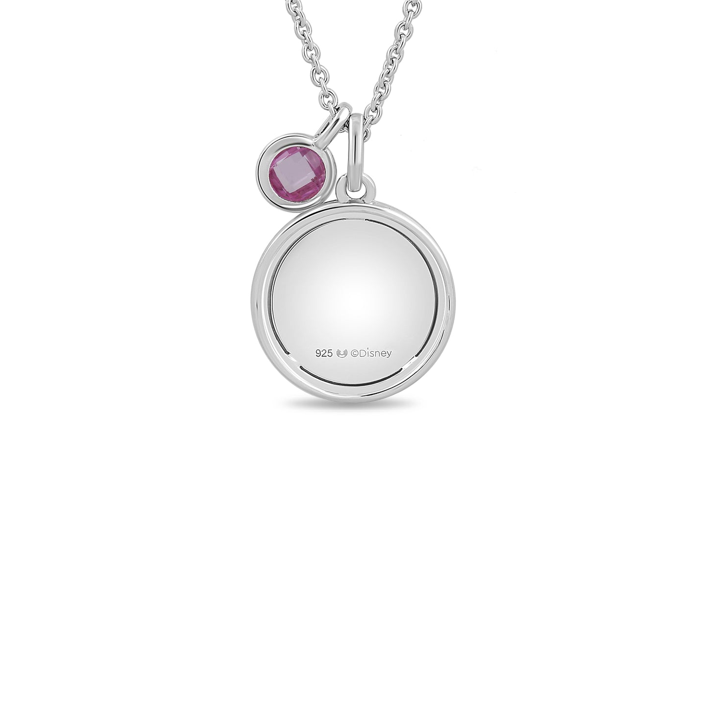 Enchanted Disney Fine Jewelry Sterling Silver with Checkerboard Created Pink Sapphire Aurora Crown Pendant Necklace