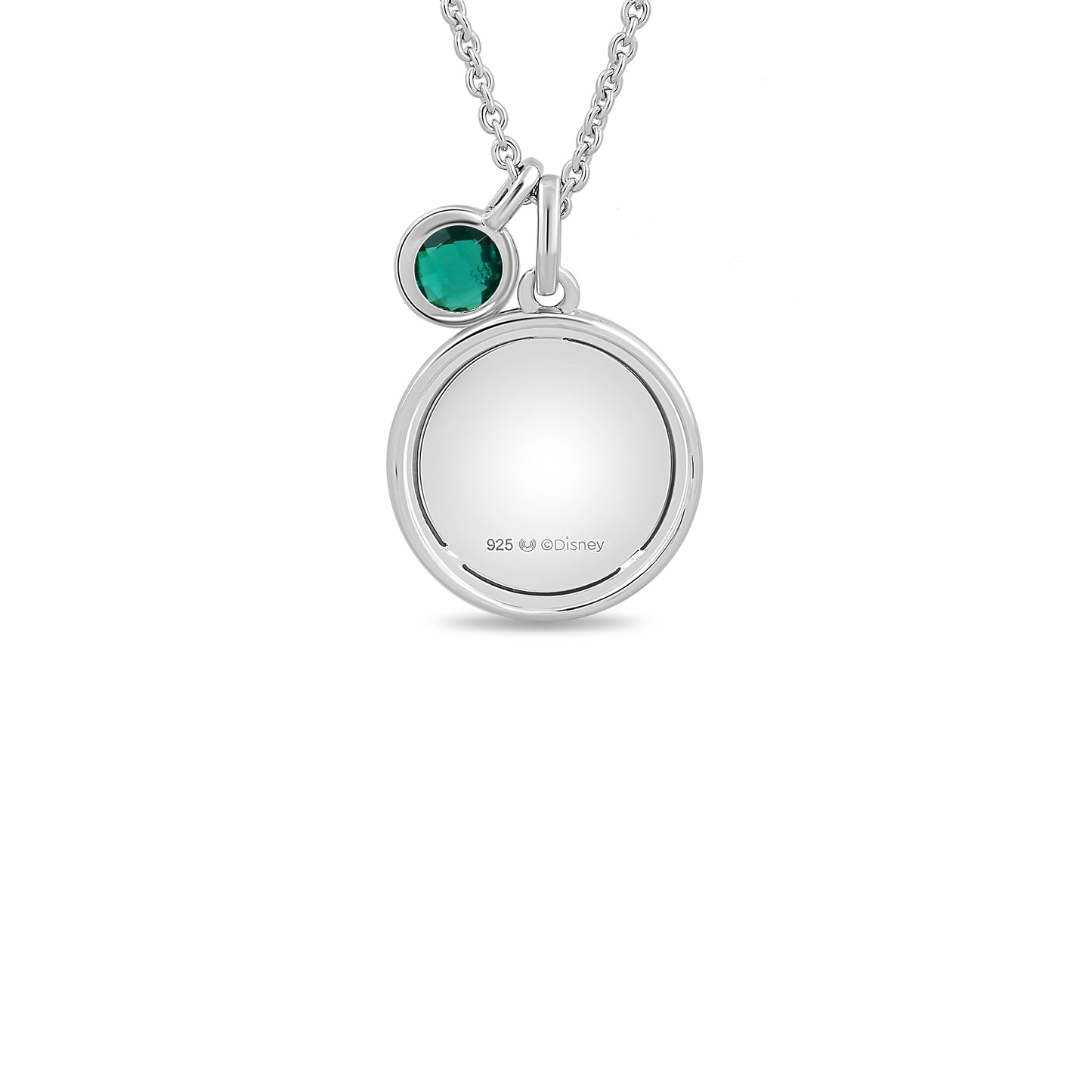 Enchanted Disney Fine Jewelry Sterling Silver with Checkerboard Created Emerald Tinker Bell Pendant Necklace