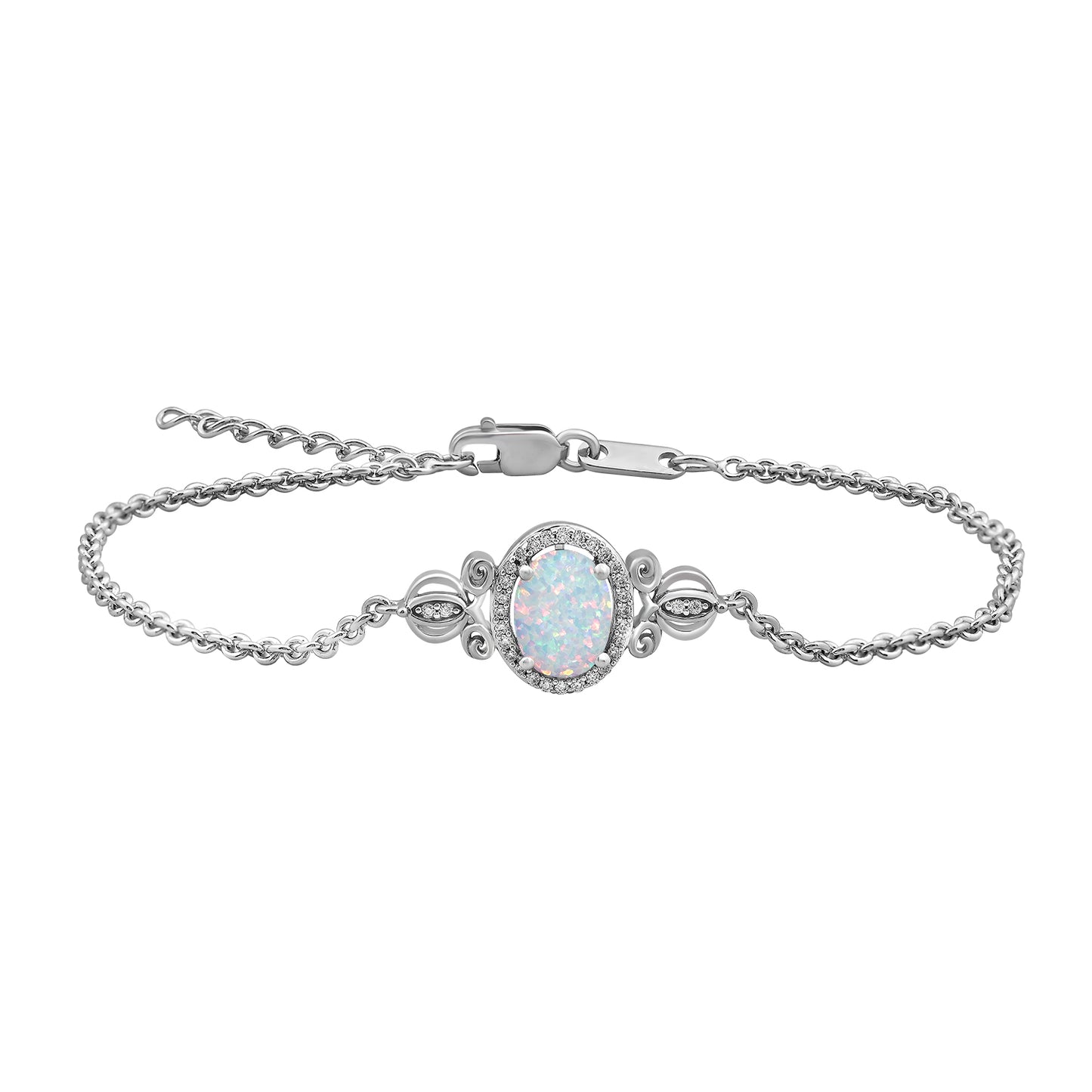 Enchanted Disney Fine Jewelry Sterling Silver with 1/10 CTTW Diamonds and Created Opal Cinderella Carriage Bracelet
