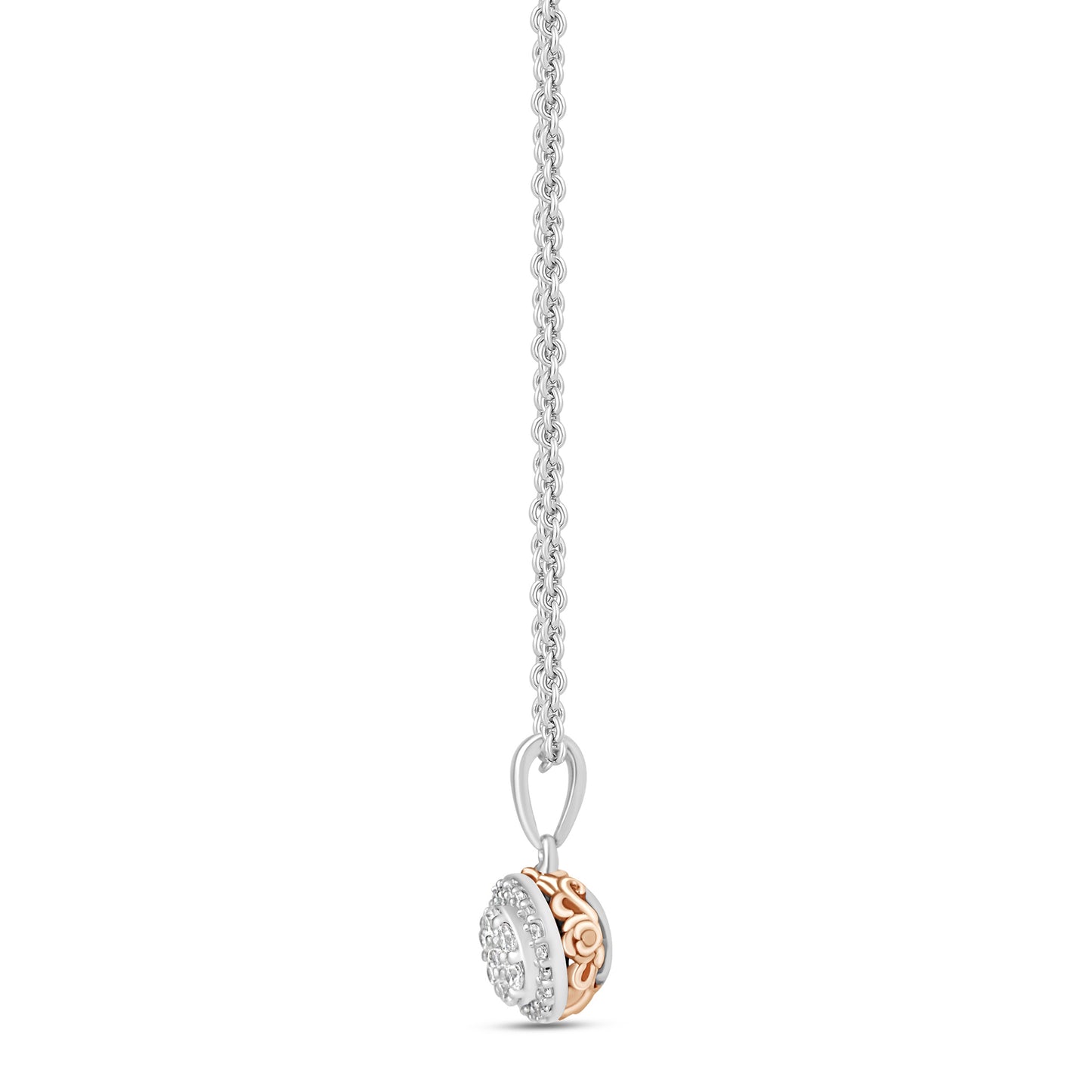 Enchanted Disney Fine Jewelry Sterling Silver and 10K Rose Gold with 1/6 CTTW Diamonds Belle Pendant Necklace