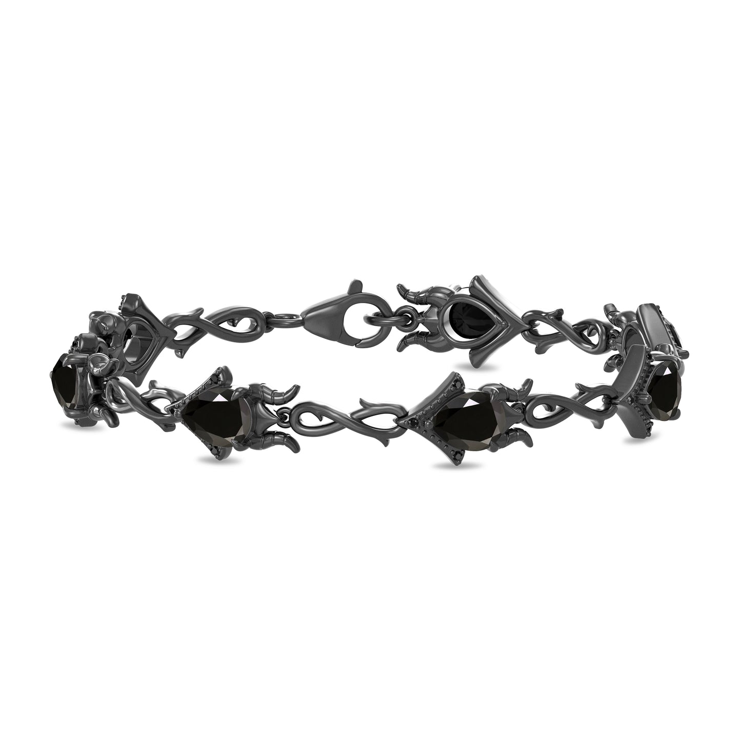 Enchanted Disney Fine Jewelry Black Rhodium over Sterling Silver with 1/6 CTTW Diamonds and Pear Black Onyx Maleficent Bracelet