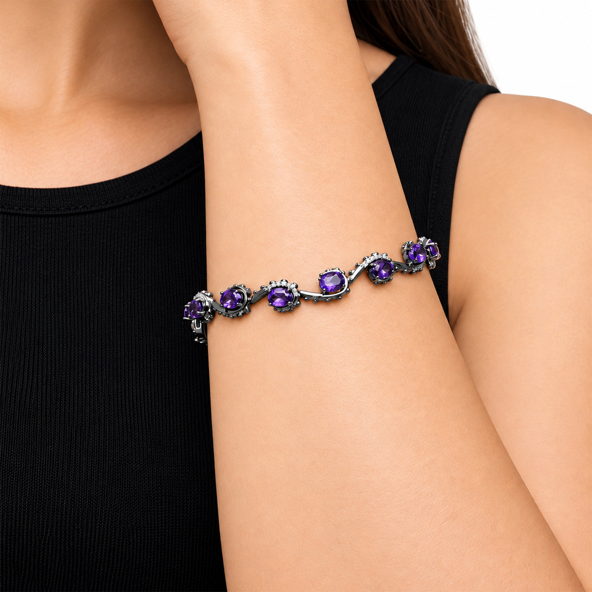 Enchanted Disney Fine Jewelry Black Rhodium over Sterling Silver with and 1/5 CTTW Diamond and Purple Amethyst Ursula Bracelet