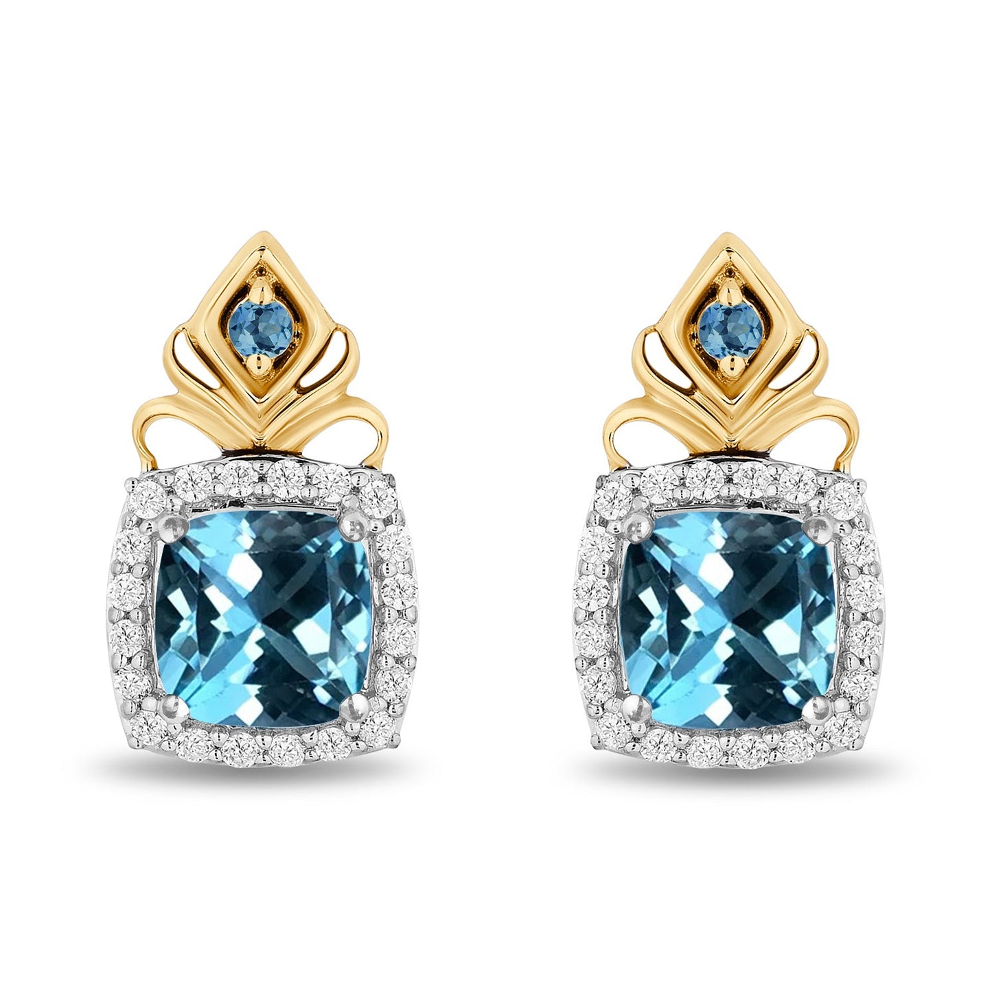 Enchanted Disney Fine Jewelry 14K Yellow Gold Over Sterling Silver with 1/6 CTTW Diamonds and Swiss Blue Topaz Jasmine Earrings