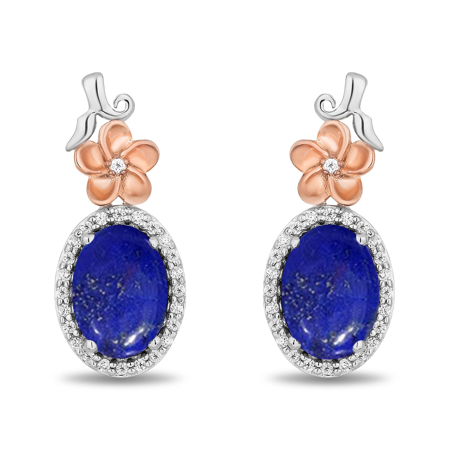 Enchanted Disney Fine Jewelry 14K Rose Gold over Sterling Silver with 1/10 CTTW Diamonds and Lapis Moana Earrings