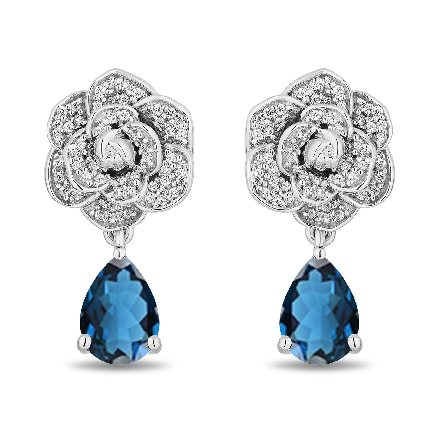 Enchanted Disney Fine Jewelry Sterling Silver with 1/5 CTTW Diamonds and London Blue Topaz Cinderella Earrings