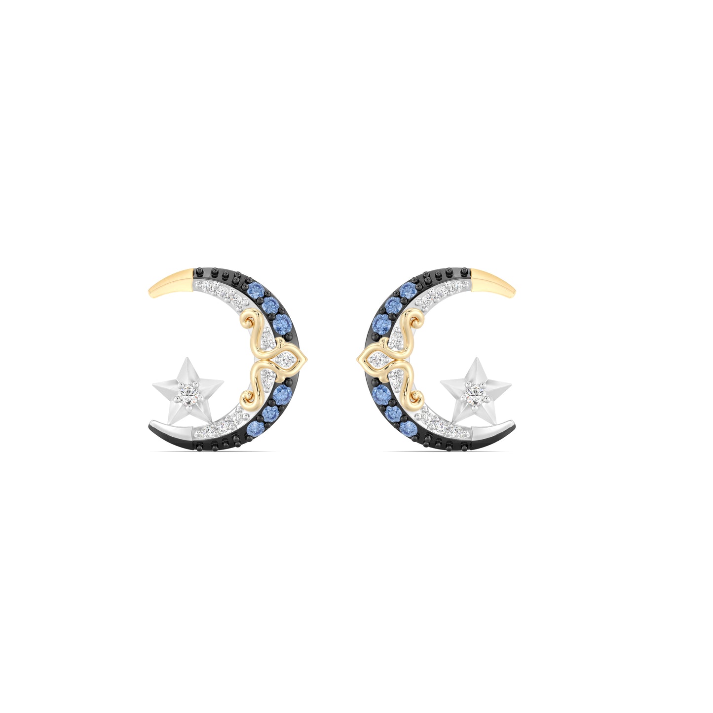 Enchanted Disney Fine Jewelry Black Rhodium over Sterling Silver and 10K Yellow Gold and with 1/20 CTTW Diamonds and Swizz Blue Topaz Jasmine Earrings