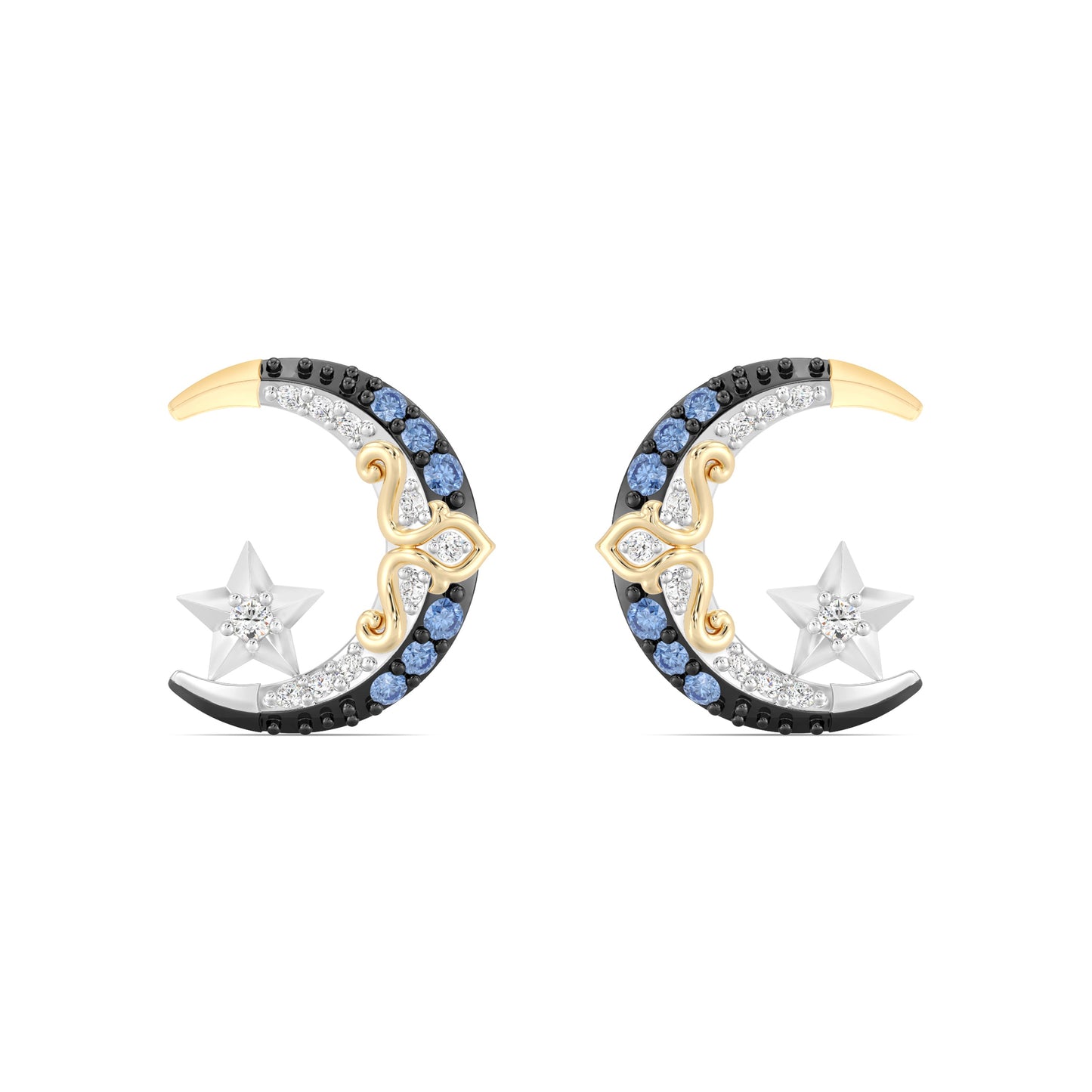 Enchanted Disney Fine Jewelry Sterling Silver, 10K Yellow Gold and Black Rhodium with 1/20 CTTW Diamonds and Swizz Blue Topaz, Disney Princess Jasmine Earrings