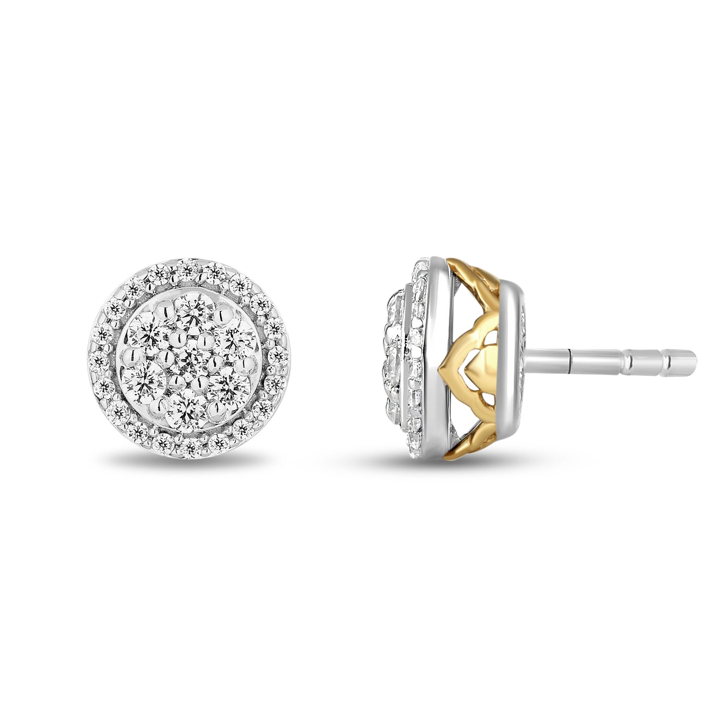 Enchanted Disney Fine Jewelry Sterling Silver and 10K Yellow Gold with 1/4 CTTW Diamonds Jasmine Stud Earrings